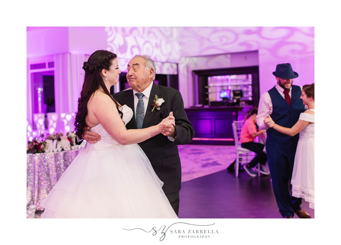 bride and grandfather dance during RI wedding reception