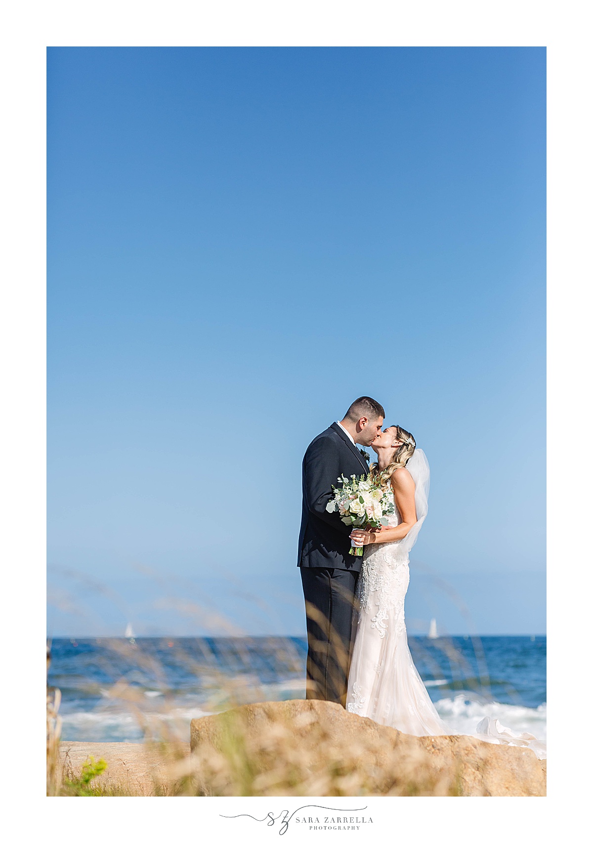 wedding portraits on beach in Newport RI