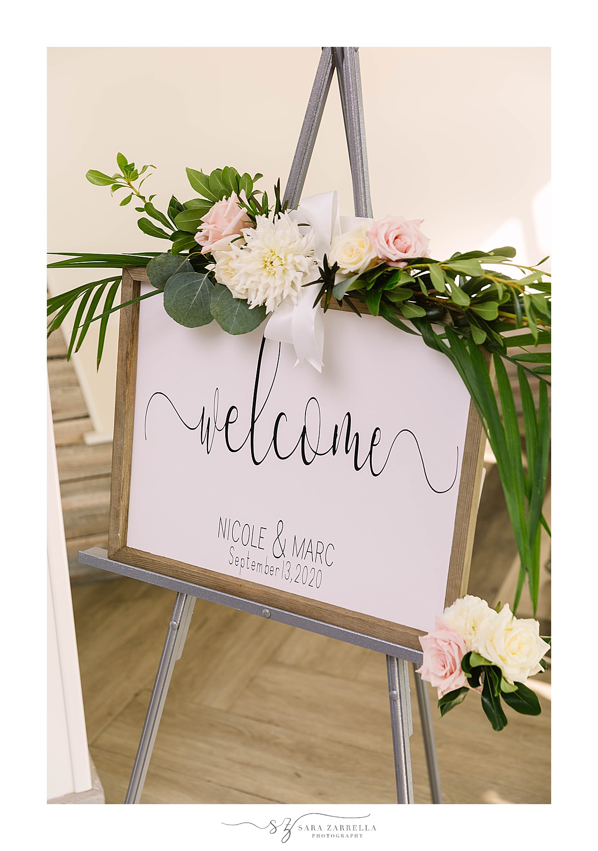 welcome sign for Newport Beach House wedding reception