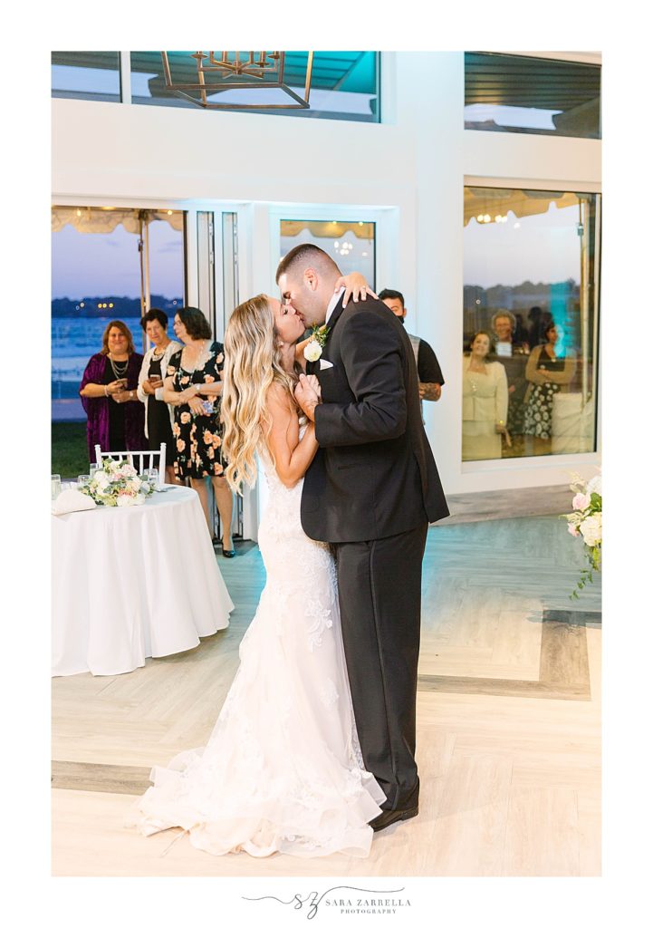 bride and groom have first dance during reception in Newport RI