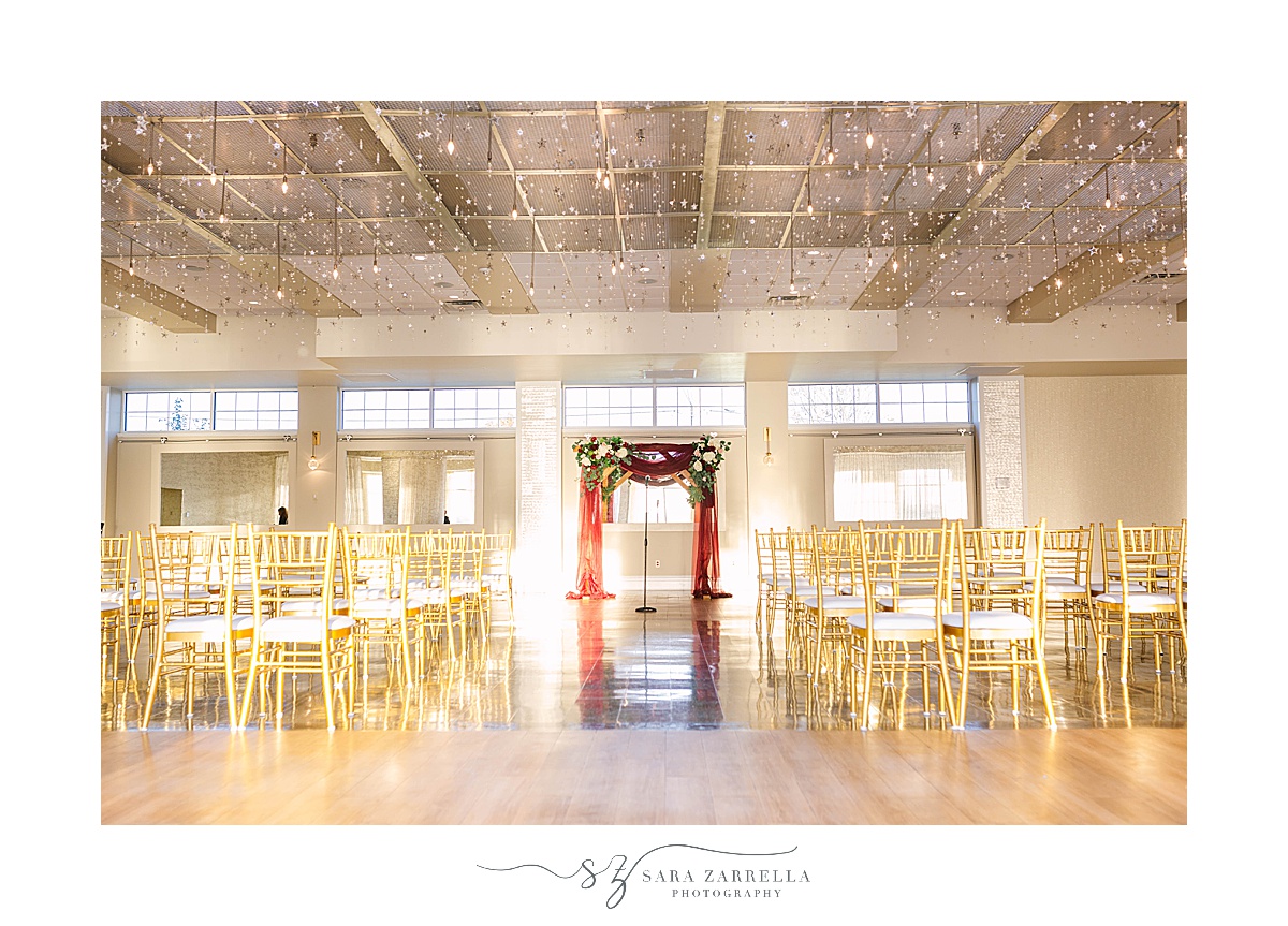Atlantic Resort Newport Wedding ceremony setup with gold chivari chairs