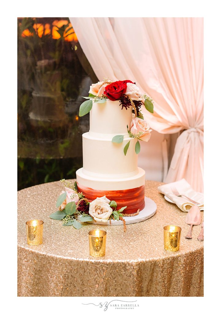 tiered wedding cake for fall RI wedding at Atlantic Resort Newport