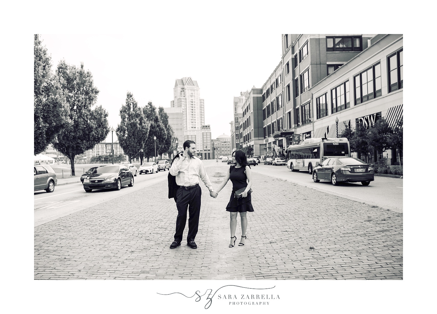 Rhode Island couple poses in street