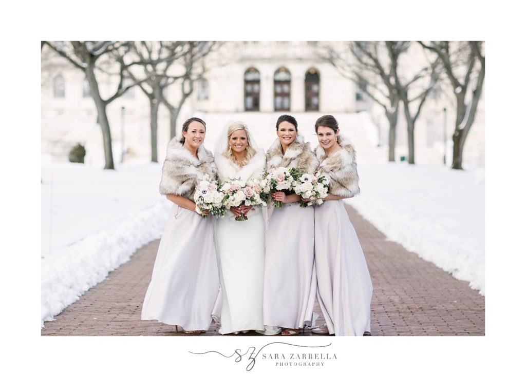 snowy bridal party portraits in providence RI