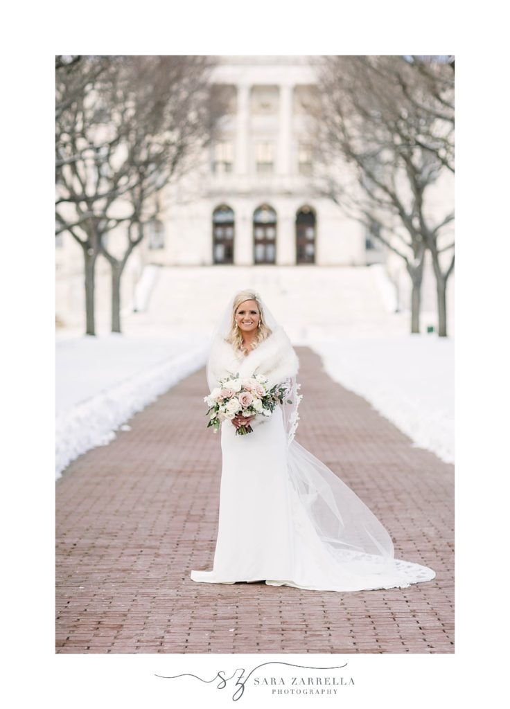 bride poses in front of State House in Providence RI