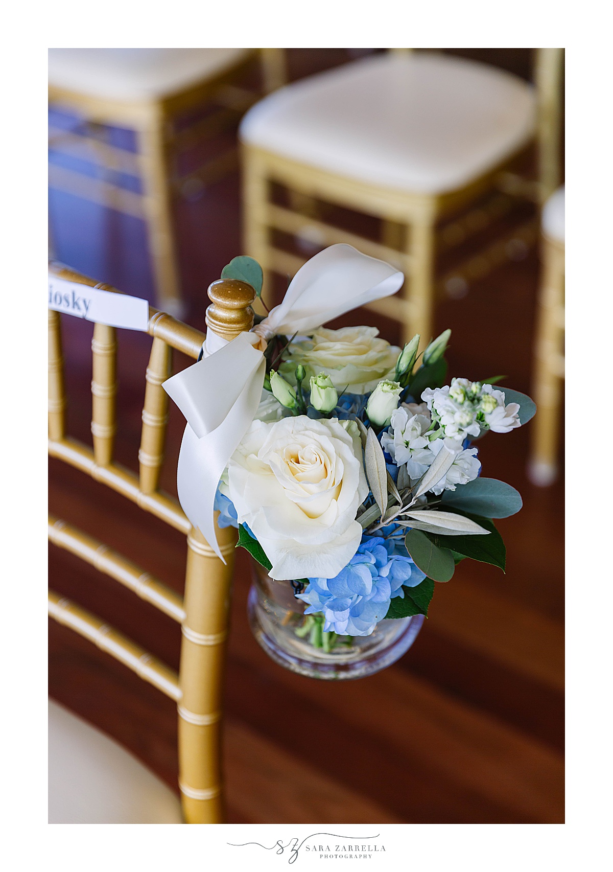 white and blue floral basket for chairs 
