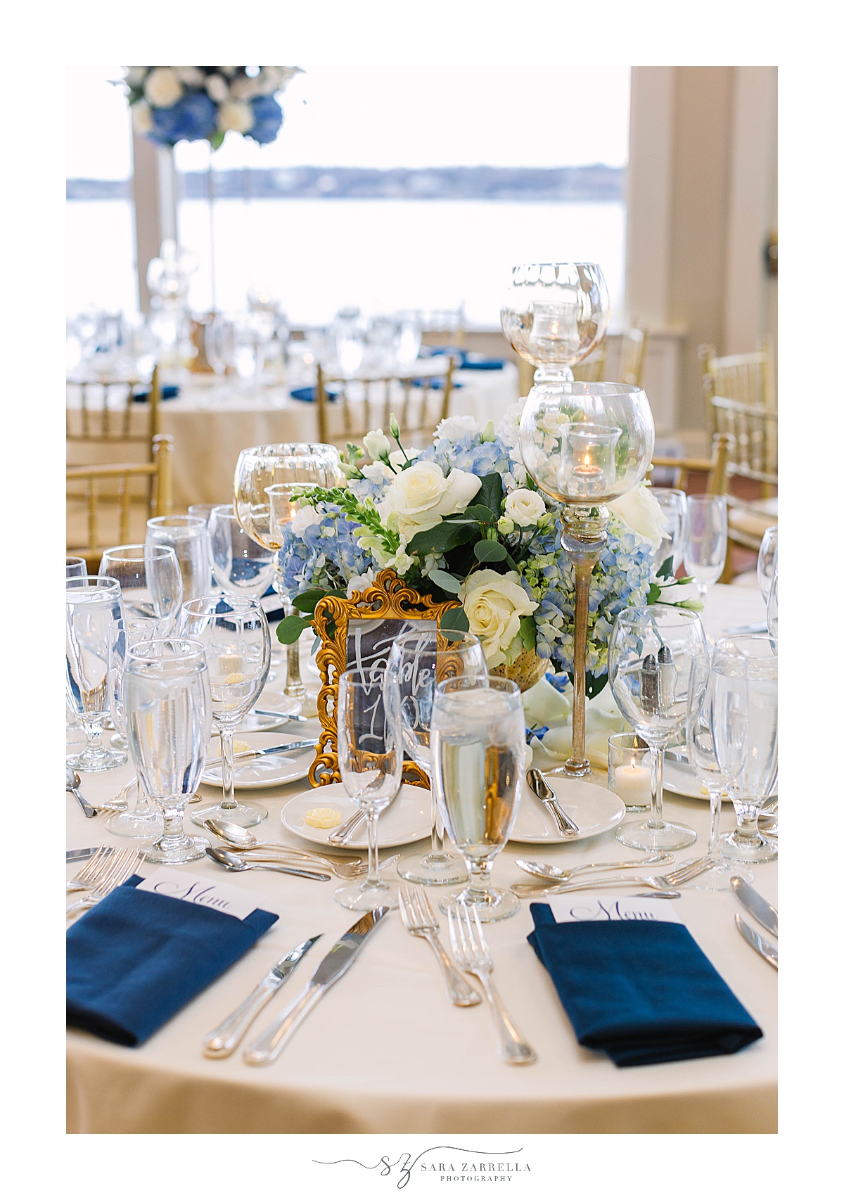 navy and gold wedding reception details 