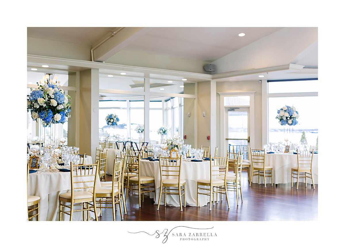 OceanCliff Hotel Wedding reception details with gold chivari chairs 