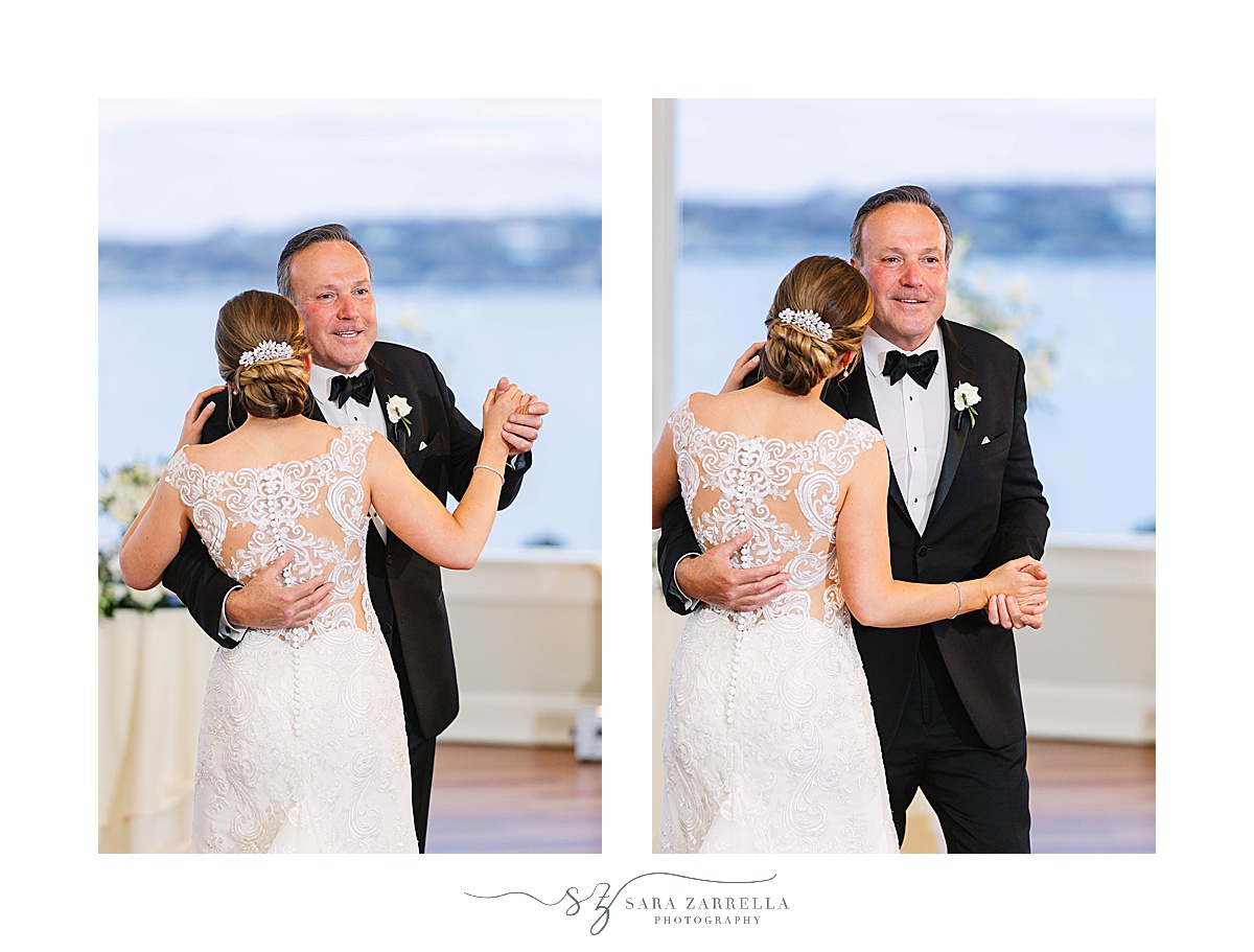 bride and father dance together during Rhode Island wedding reception 