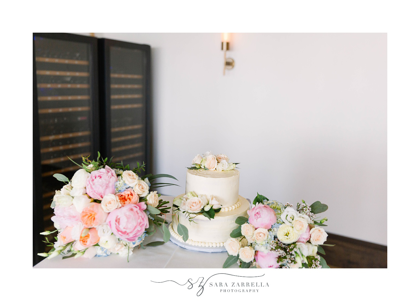 two tiered wedding cake for intimate Gurney's Newport Resort wedding reception
