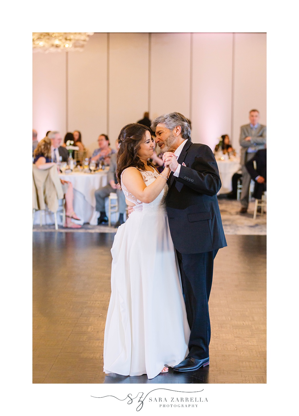 bride and dad dance during Lincoln RI wedding