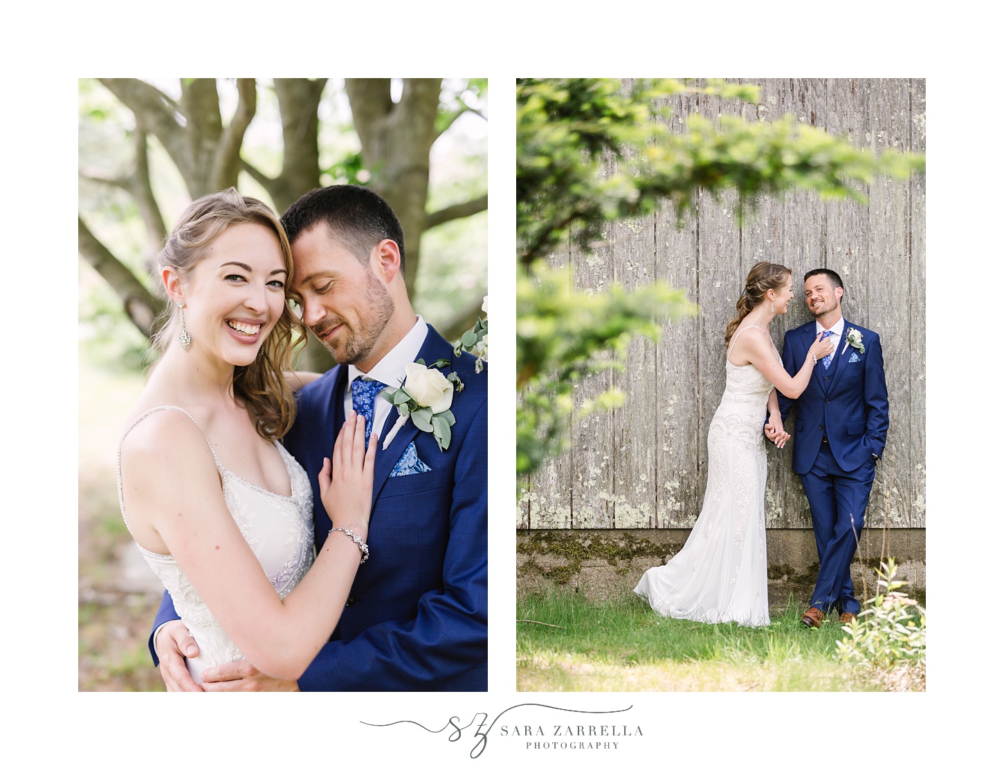 bride and groom laugh together during  intimate backyard wedding photos 