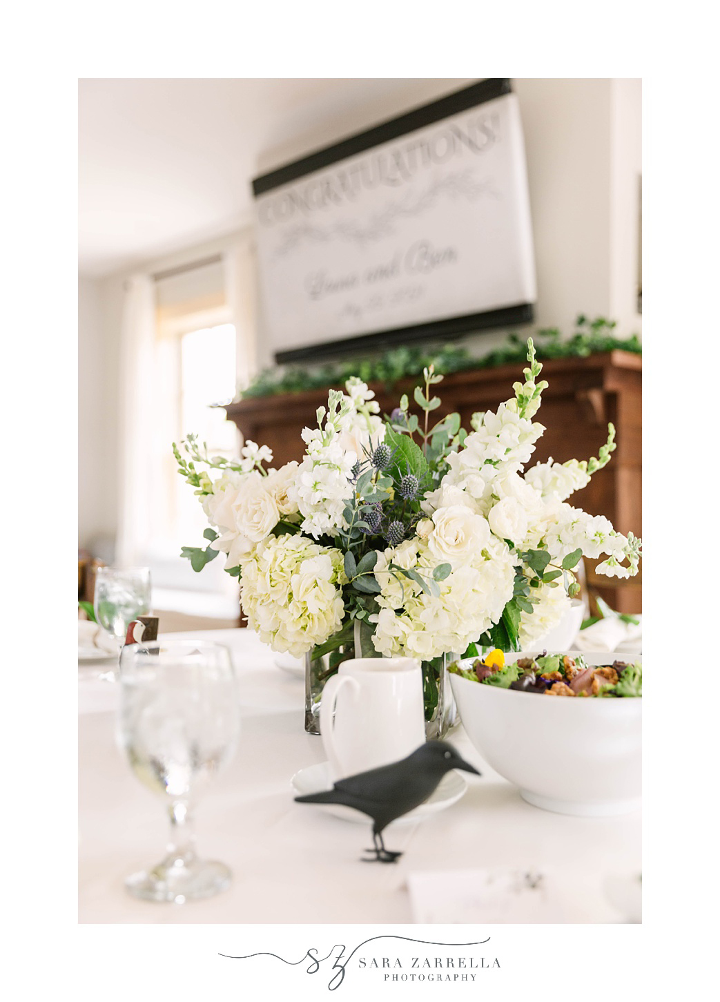 centerpieces with white flowers for  intimate backyard wedding reception