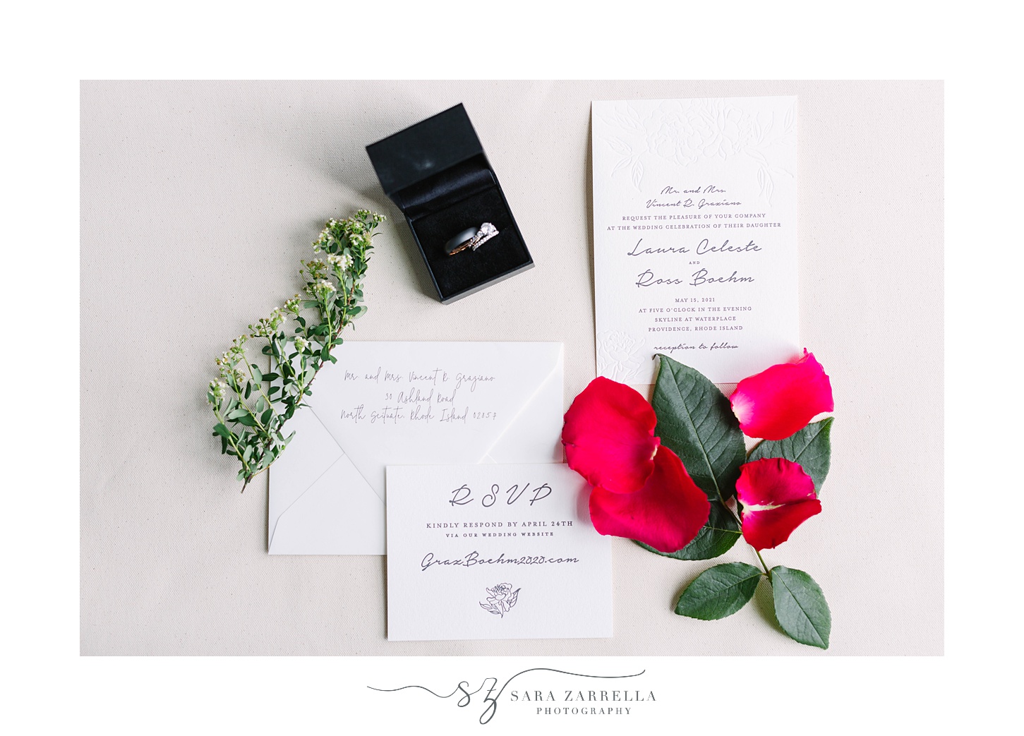 invitation suite for summer wedding at Skyline at Waterplace