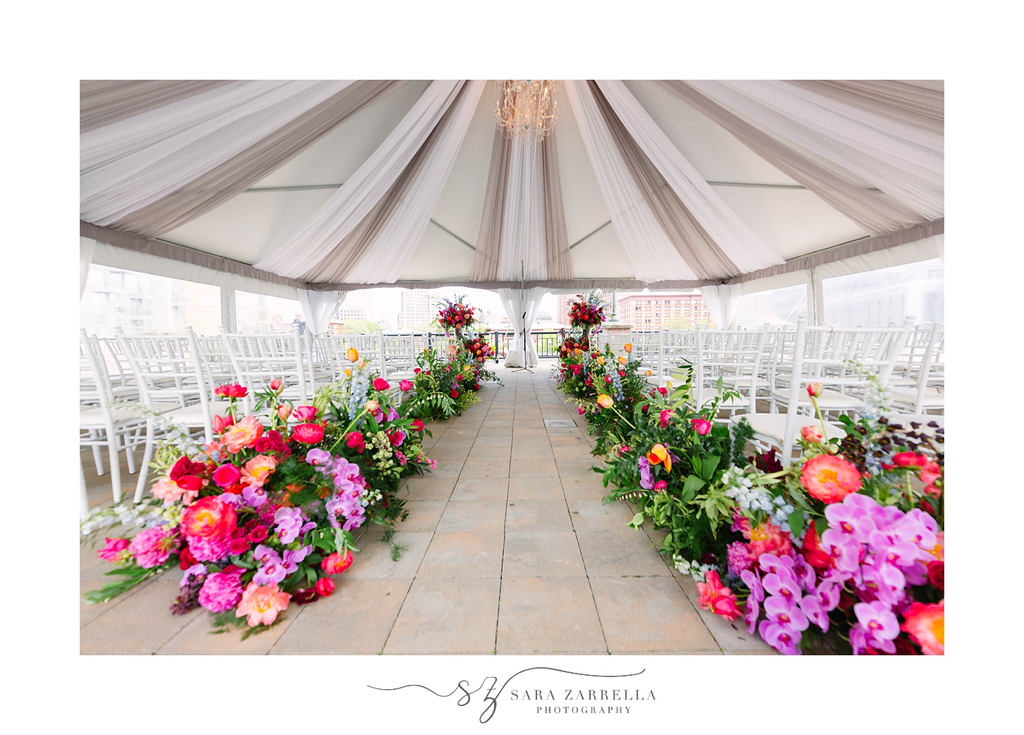 wedding ceremony aisle with florals