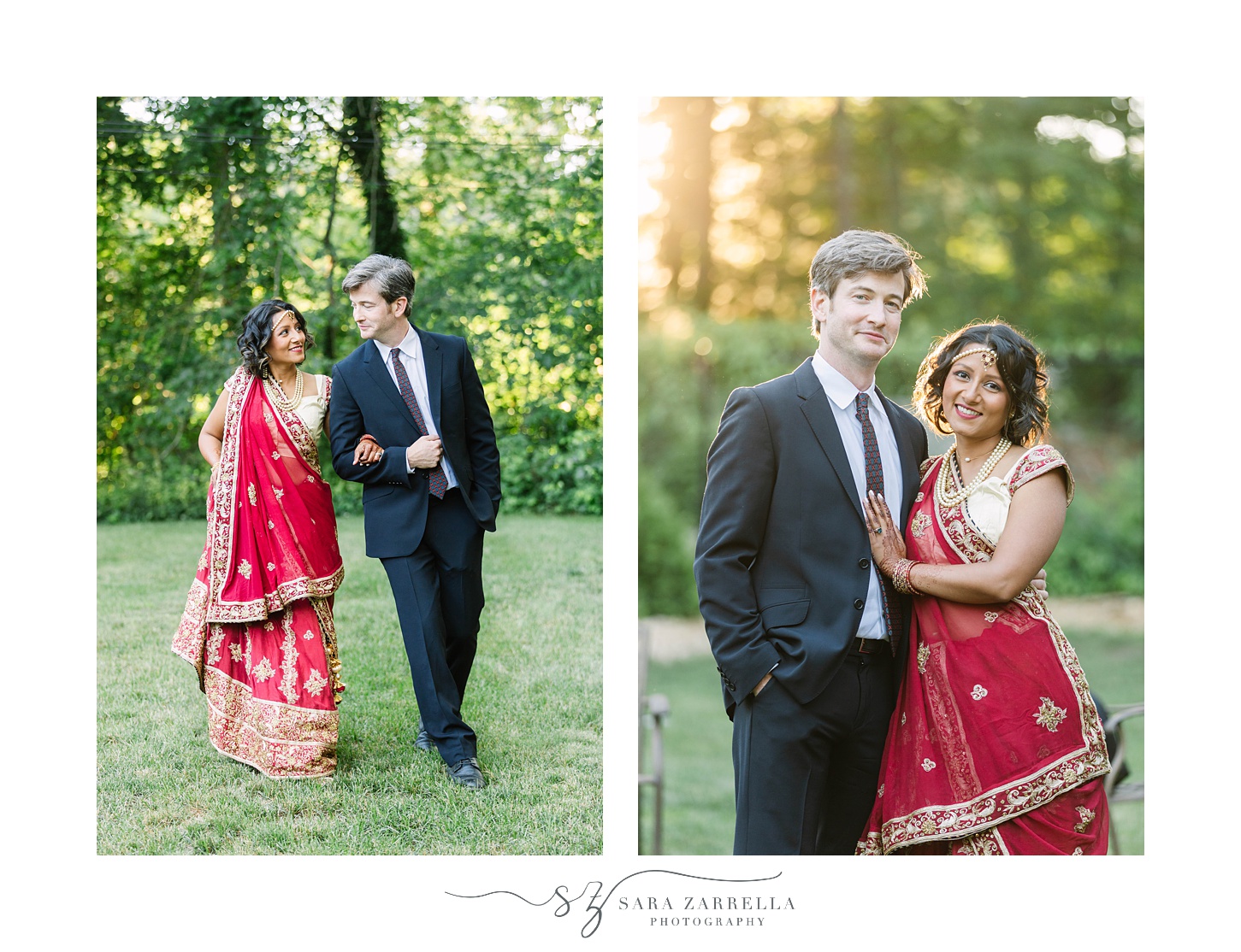 sunset wedding portraits of bride in red and gold lengha