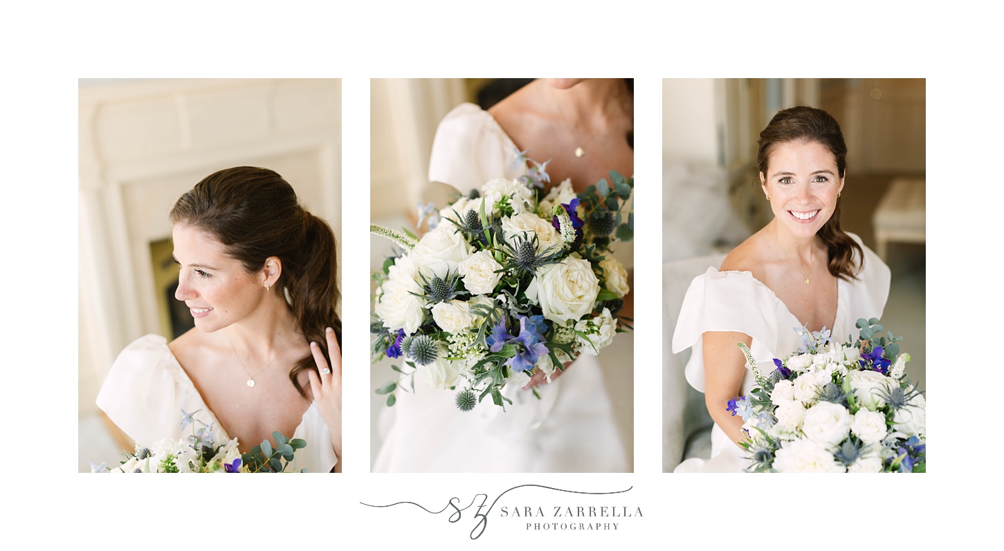classic bridal portraits of bride with white bouquet at The Chanler at Cliff Walk