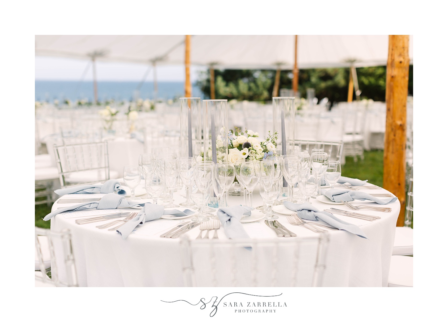 elegant white place settings for Newport RI wedding reception