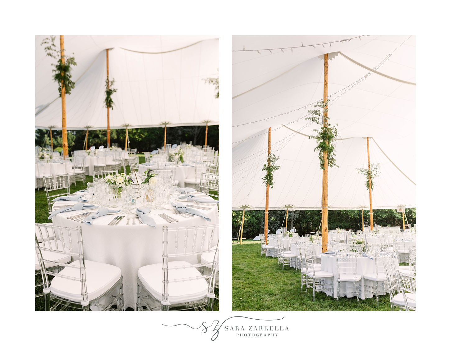 tented tables with greenery for Newport RI wedding reception