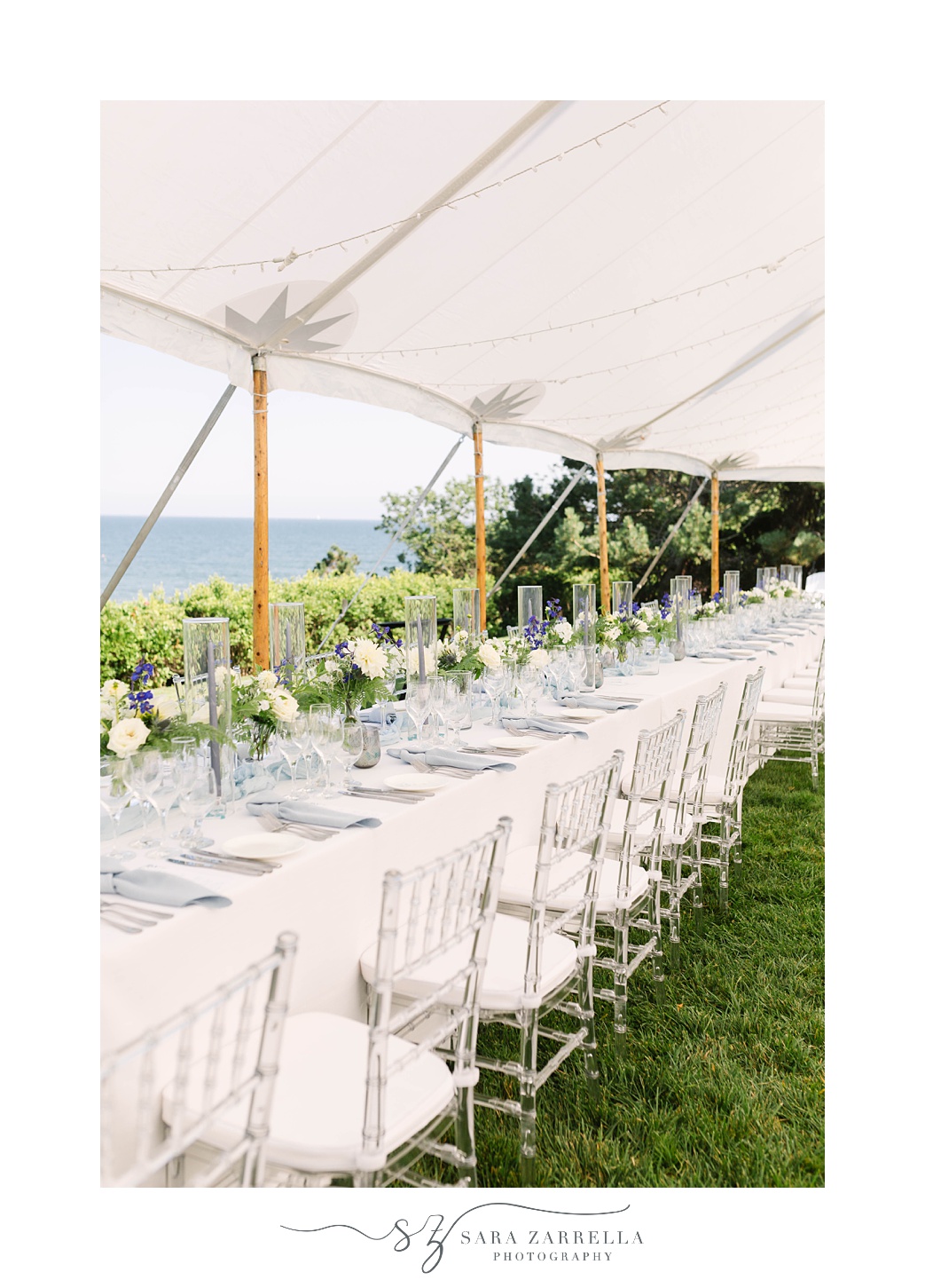 long family style tables for Newport RI wedding reception
