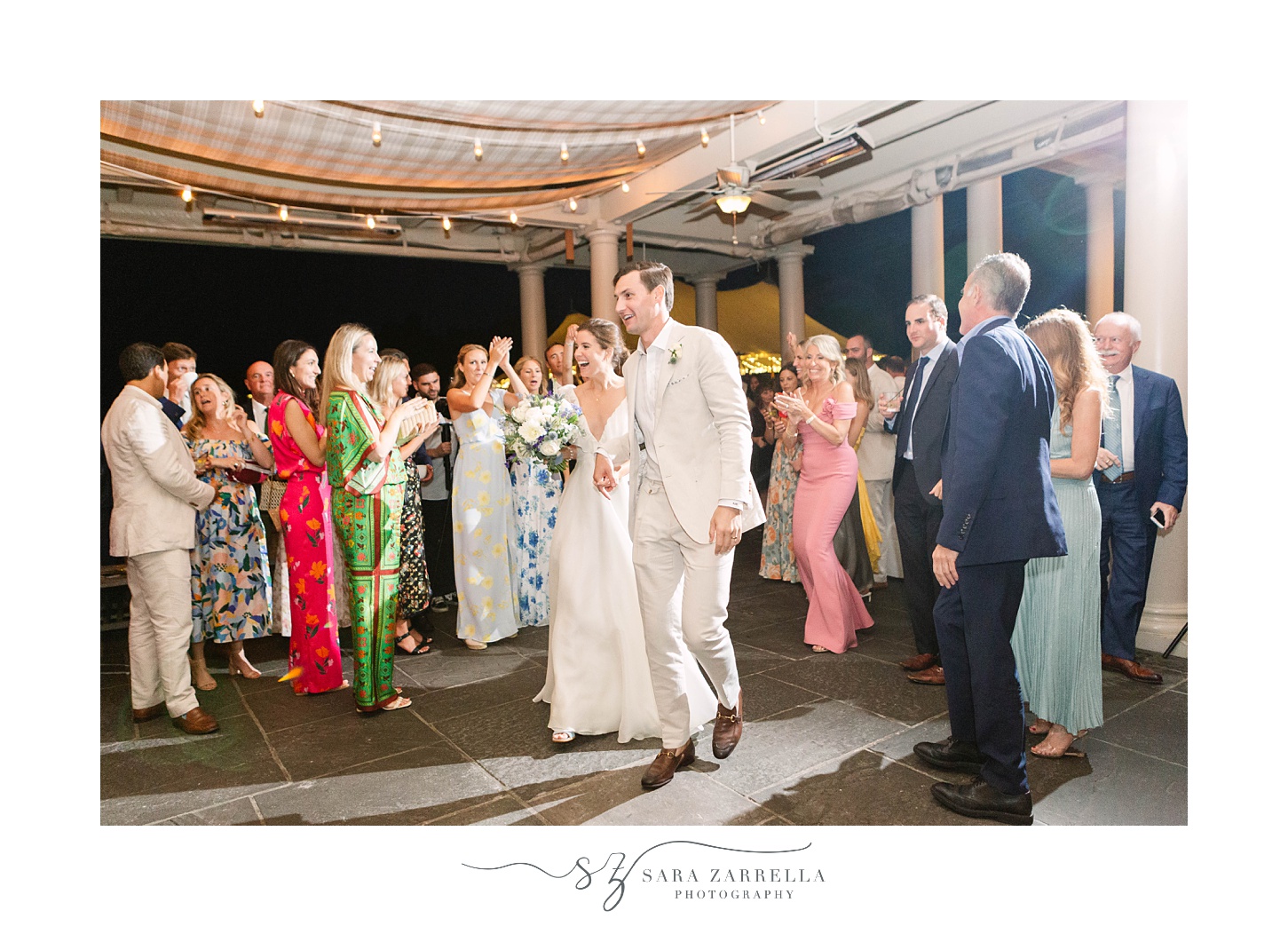 newlyweds walk onto dance floor during Newport RI wedding reception