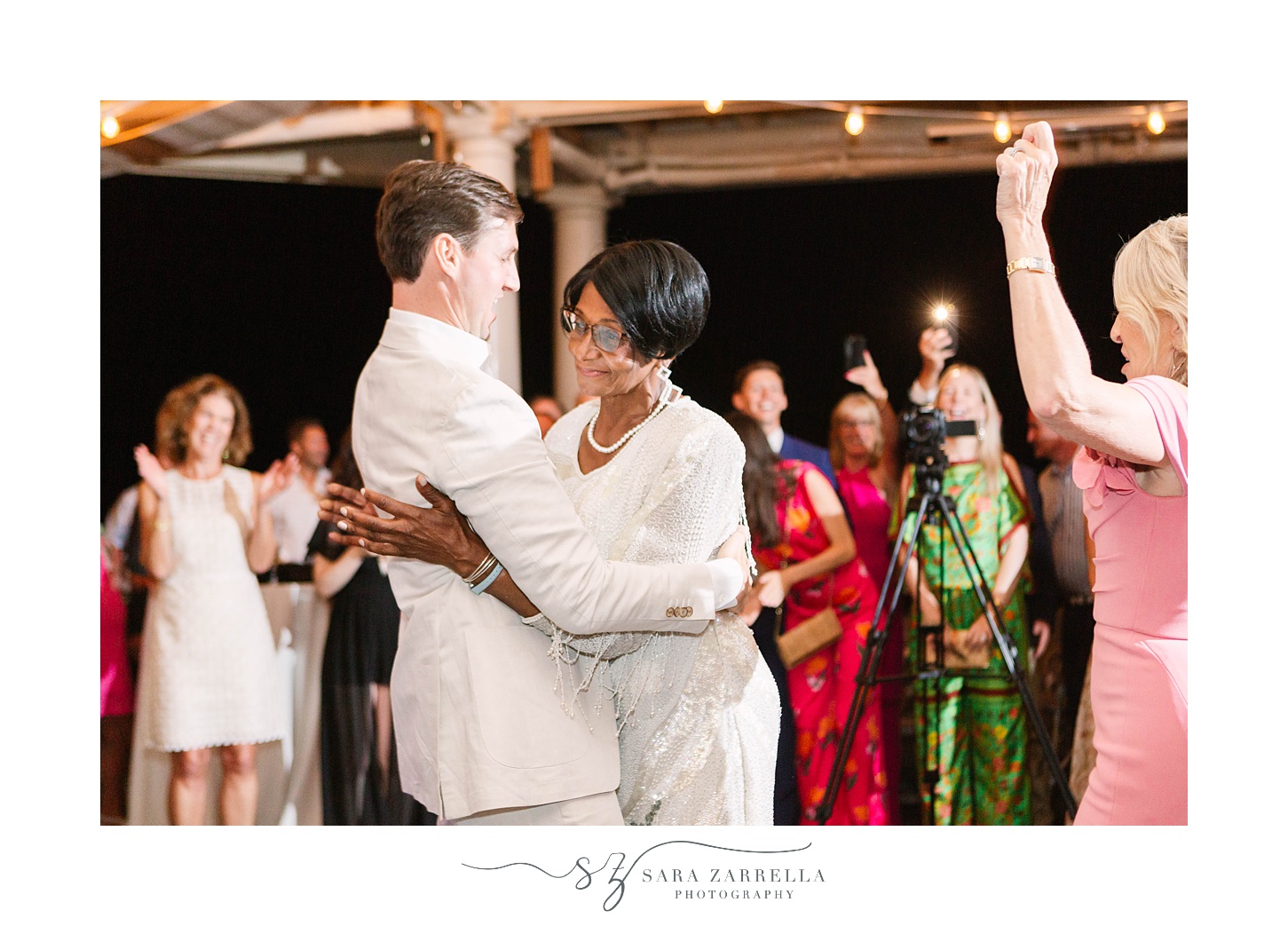 groom dances with former nanny during Newport RI wedding reception