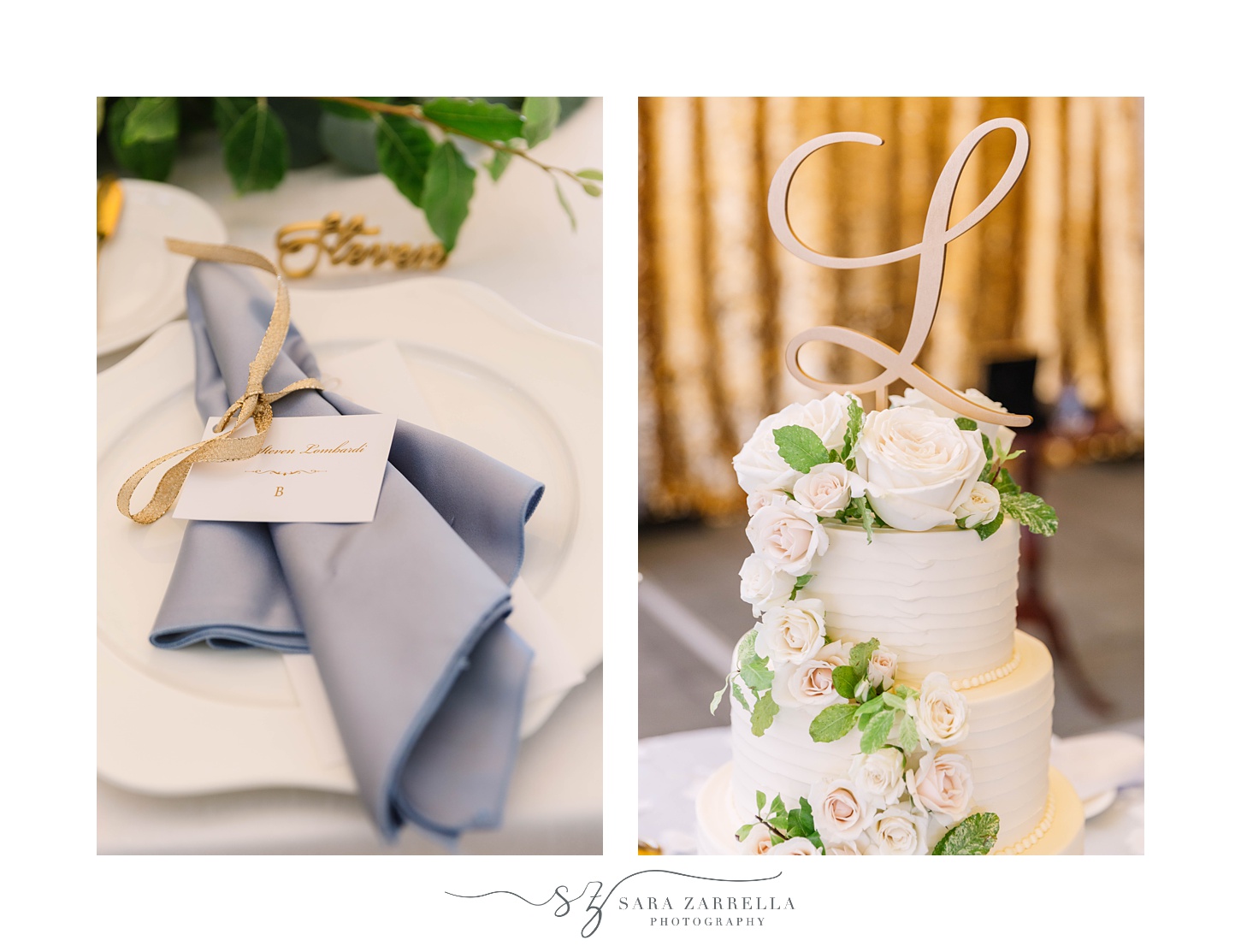 place settings and cake topper at Castle Hill Inn
