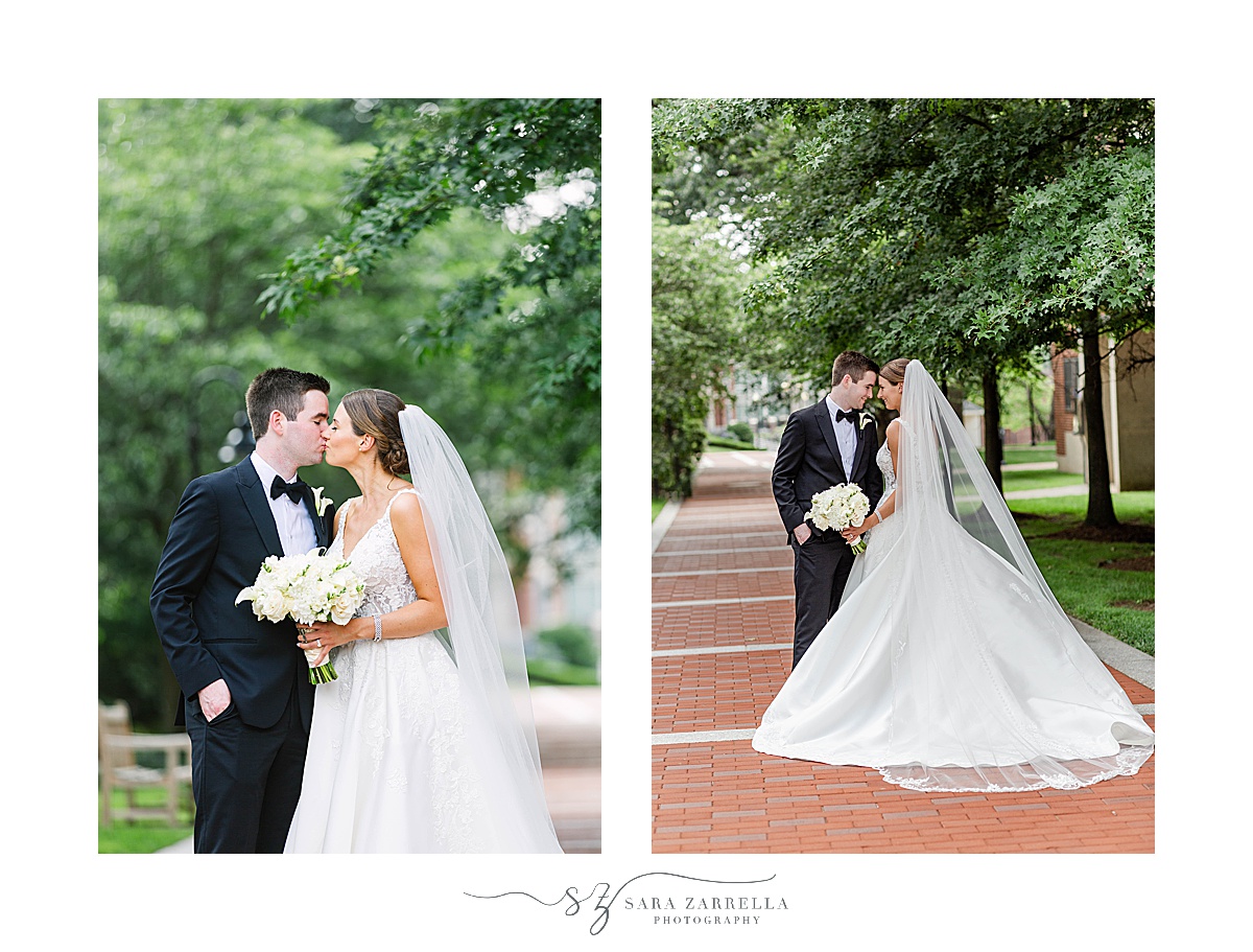 bride and groom pose together at Providence College