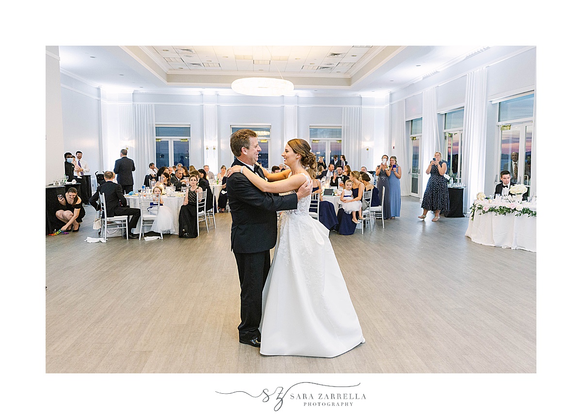 bride and dad dance together at Gurney's reception 