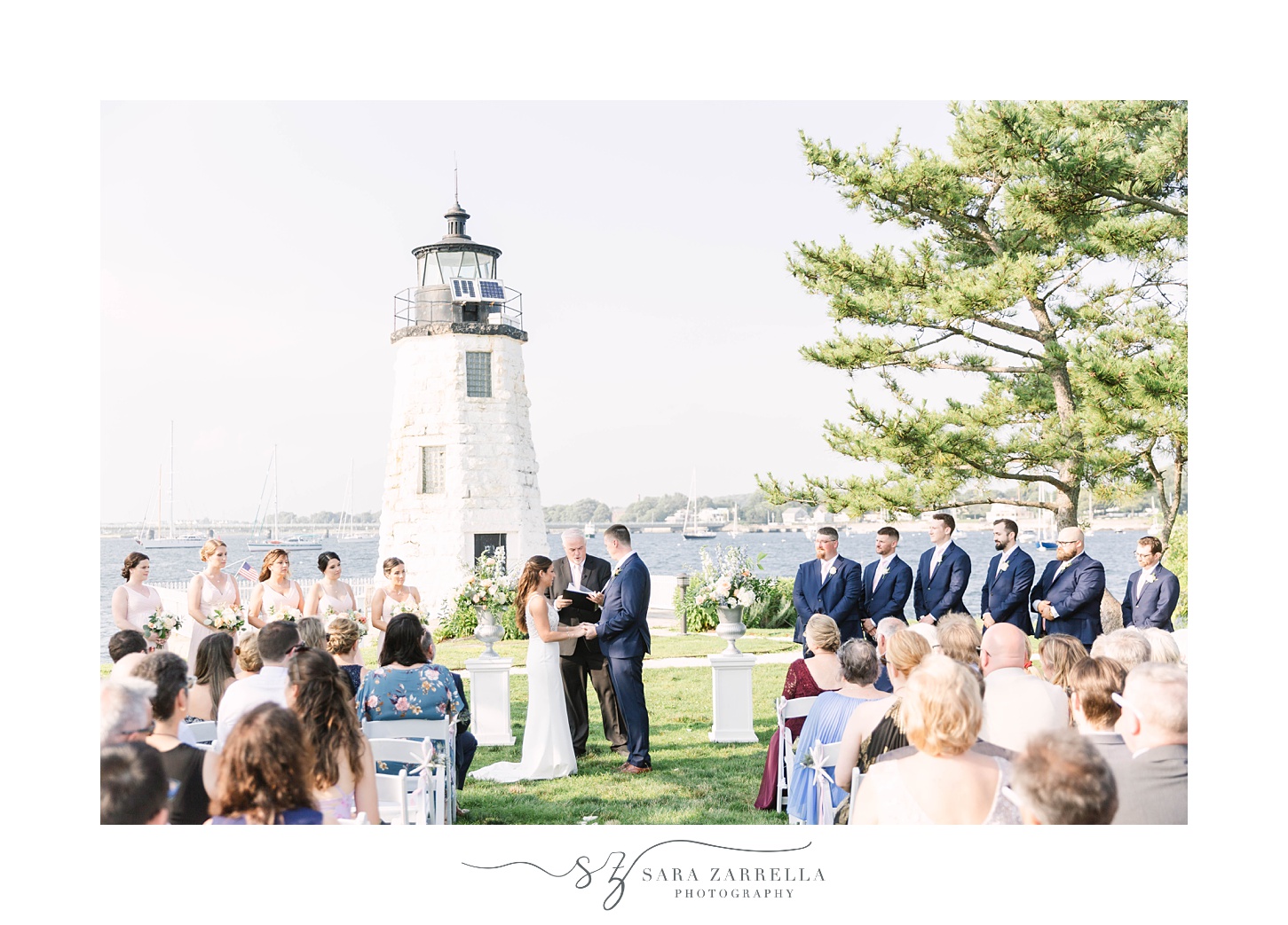 bride and groom exchange vows during ceremony in Rhode Island