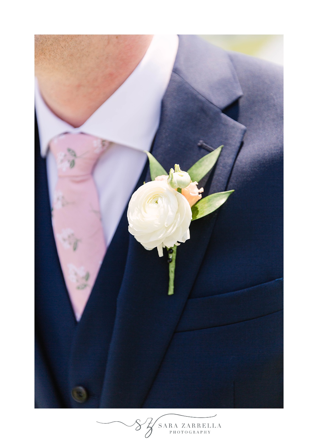 groom's white boutonnière for Gurney’s Newport Resort wedding day