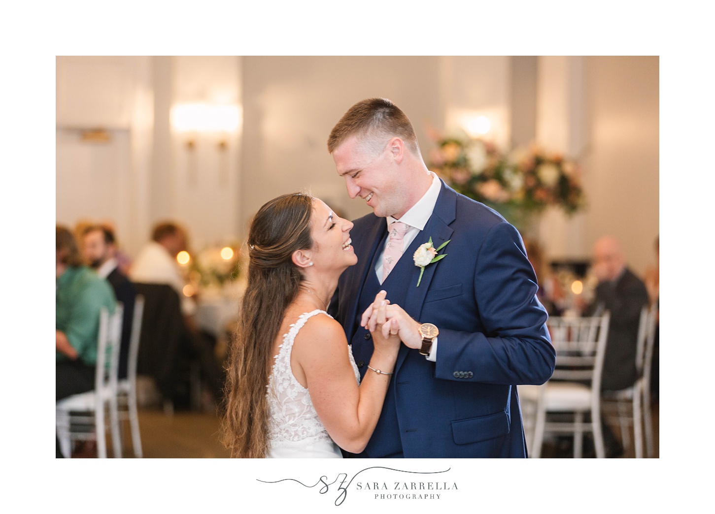 bride and groom have first dance during Newport RI wedding reception