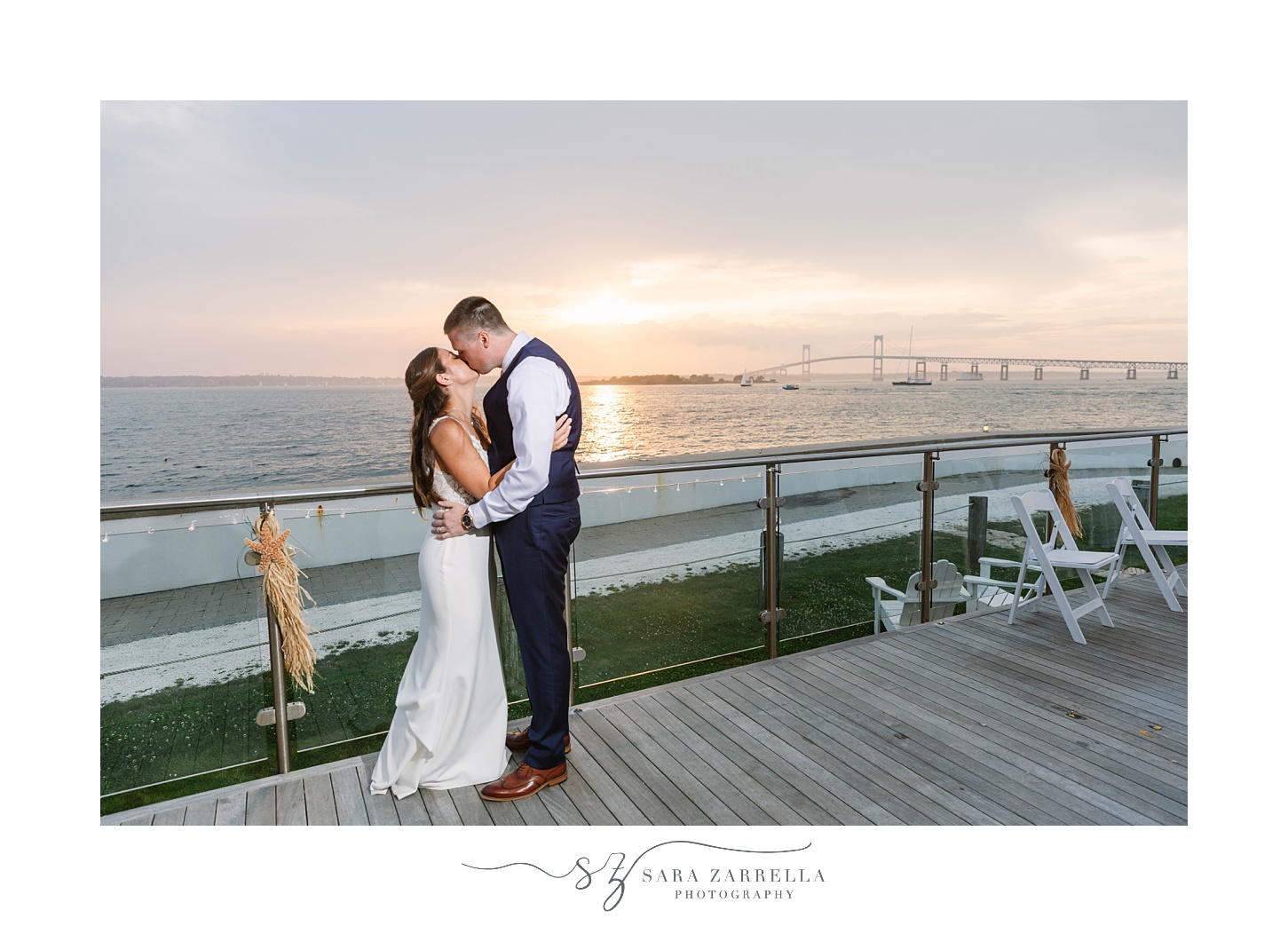 sunset wedding portraits for Gurney’s Newport Resort wedding day