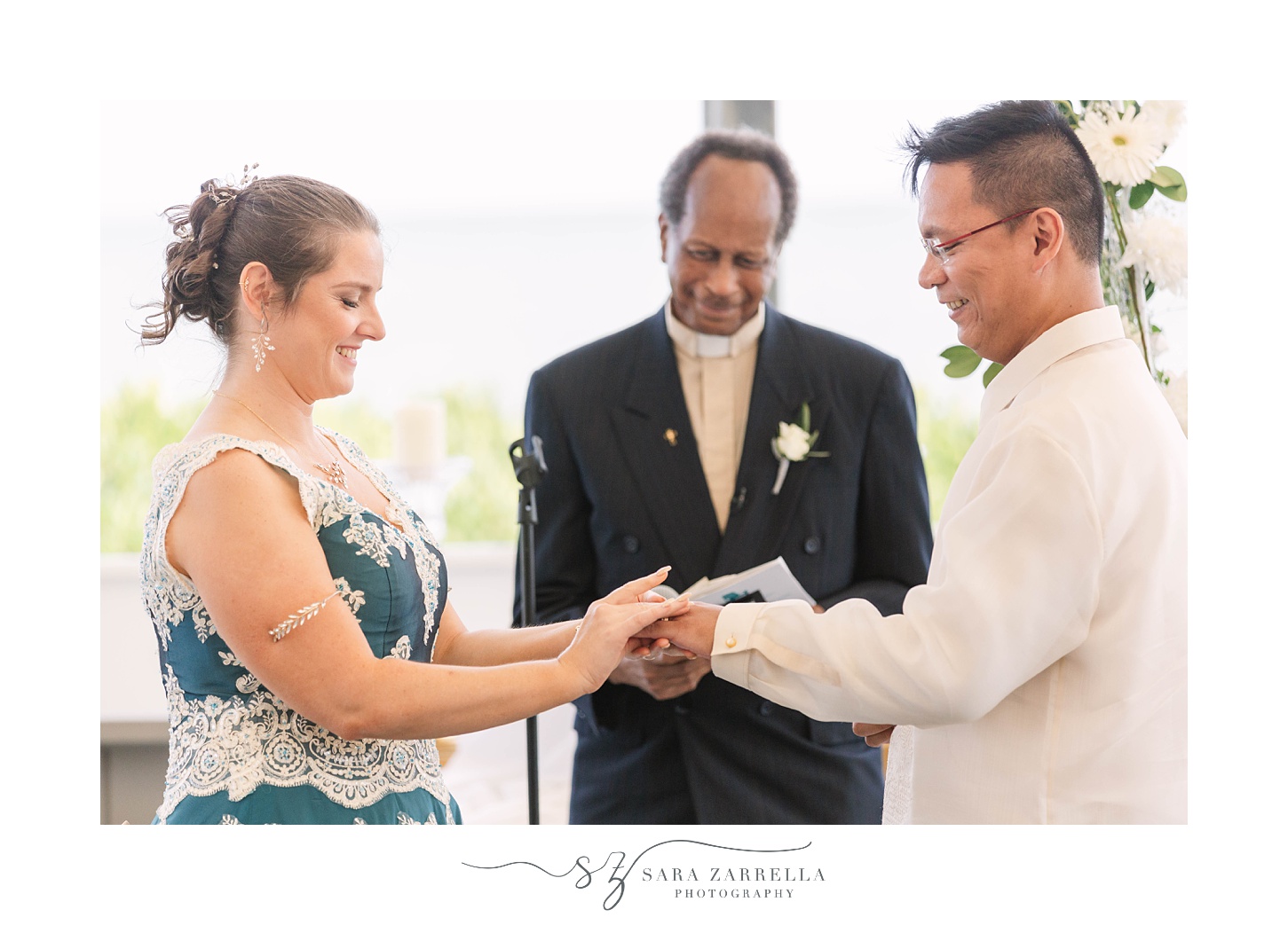 newlyweds exchange vows during Popponesset Inn wedding ceremony