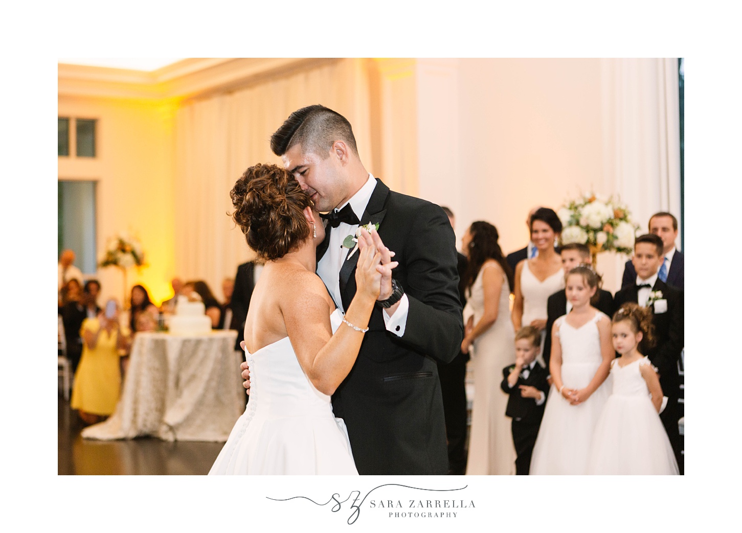 groom and bride dance during Foxboro MA wedding reception