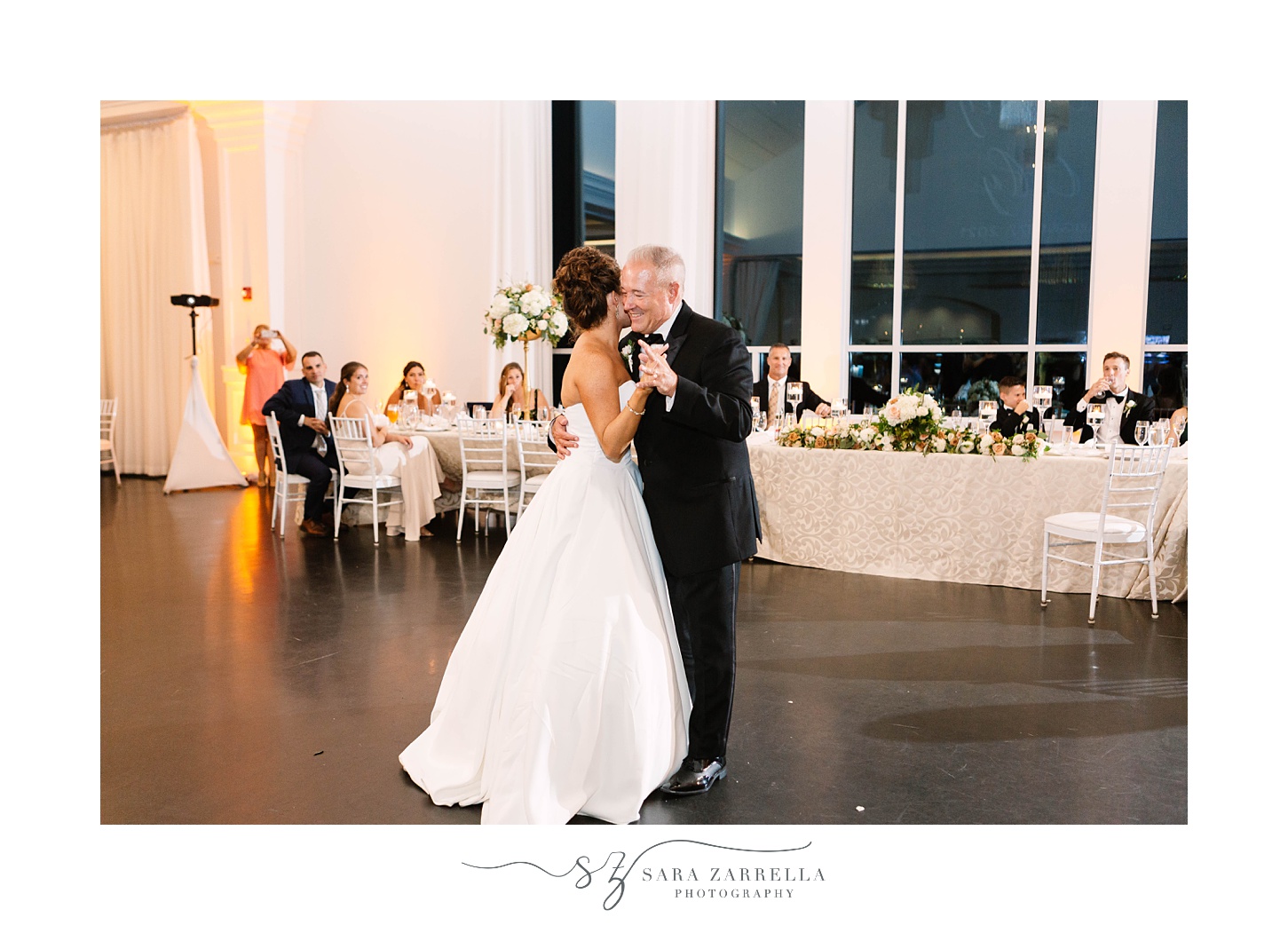 bride and dad dance during Foxboro MA wedding reception