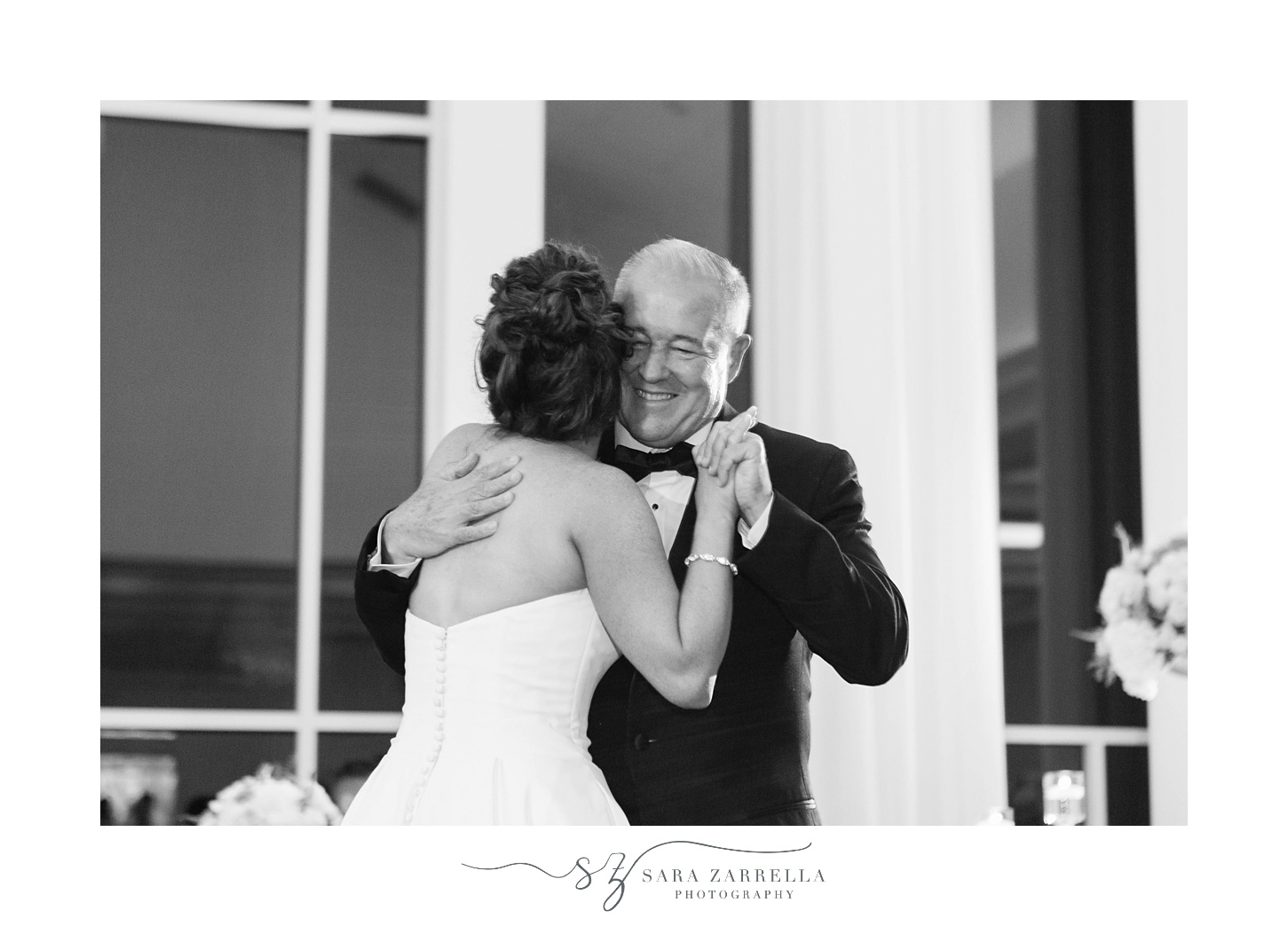 dad dances with bride during Foxboro MA wedding reception