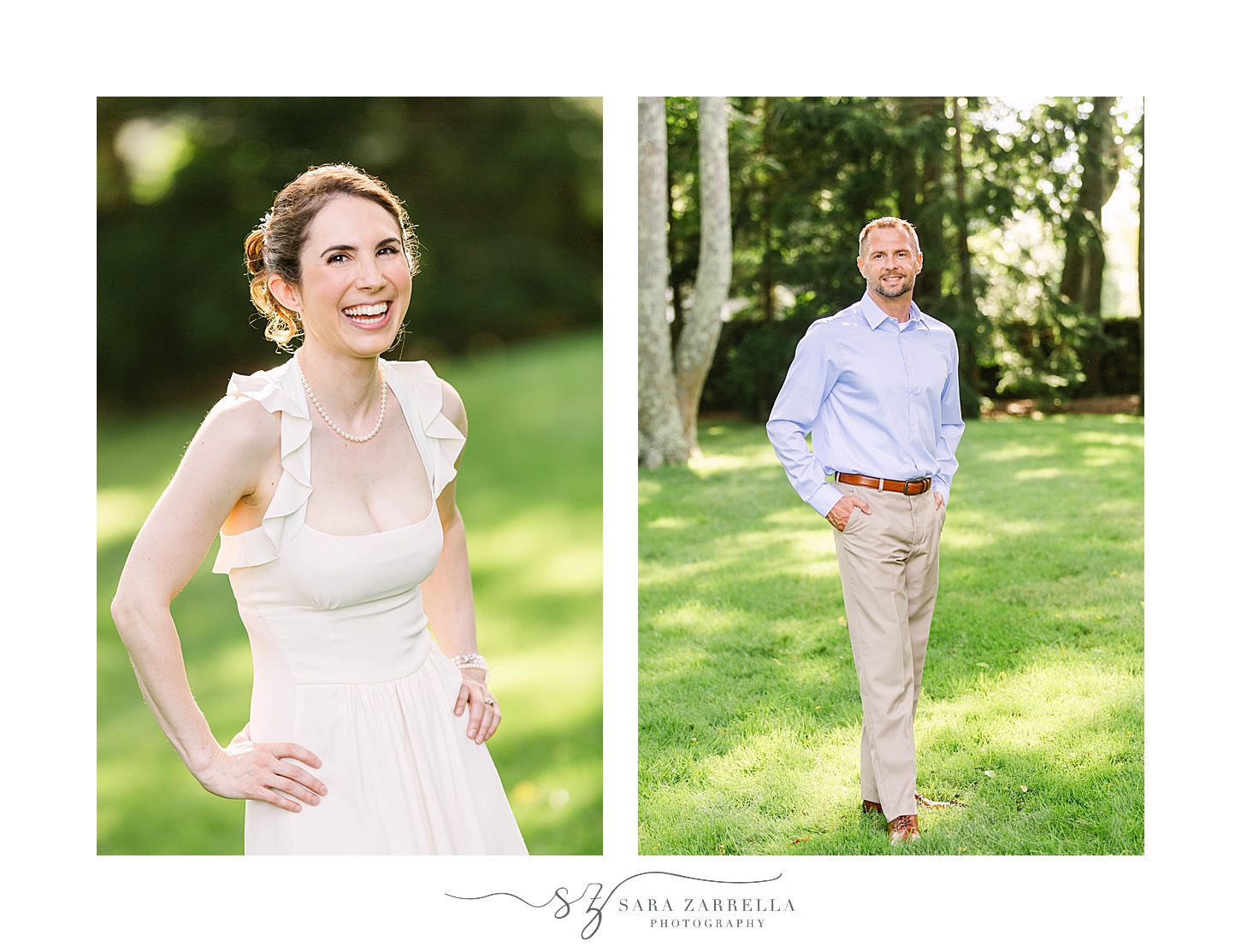 bride and groom smile during portraits before The Chanler at Cliff Walk Vow Renewal