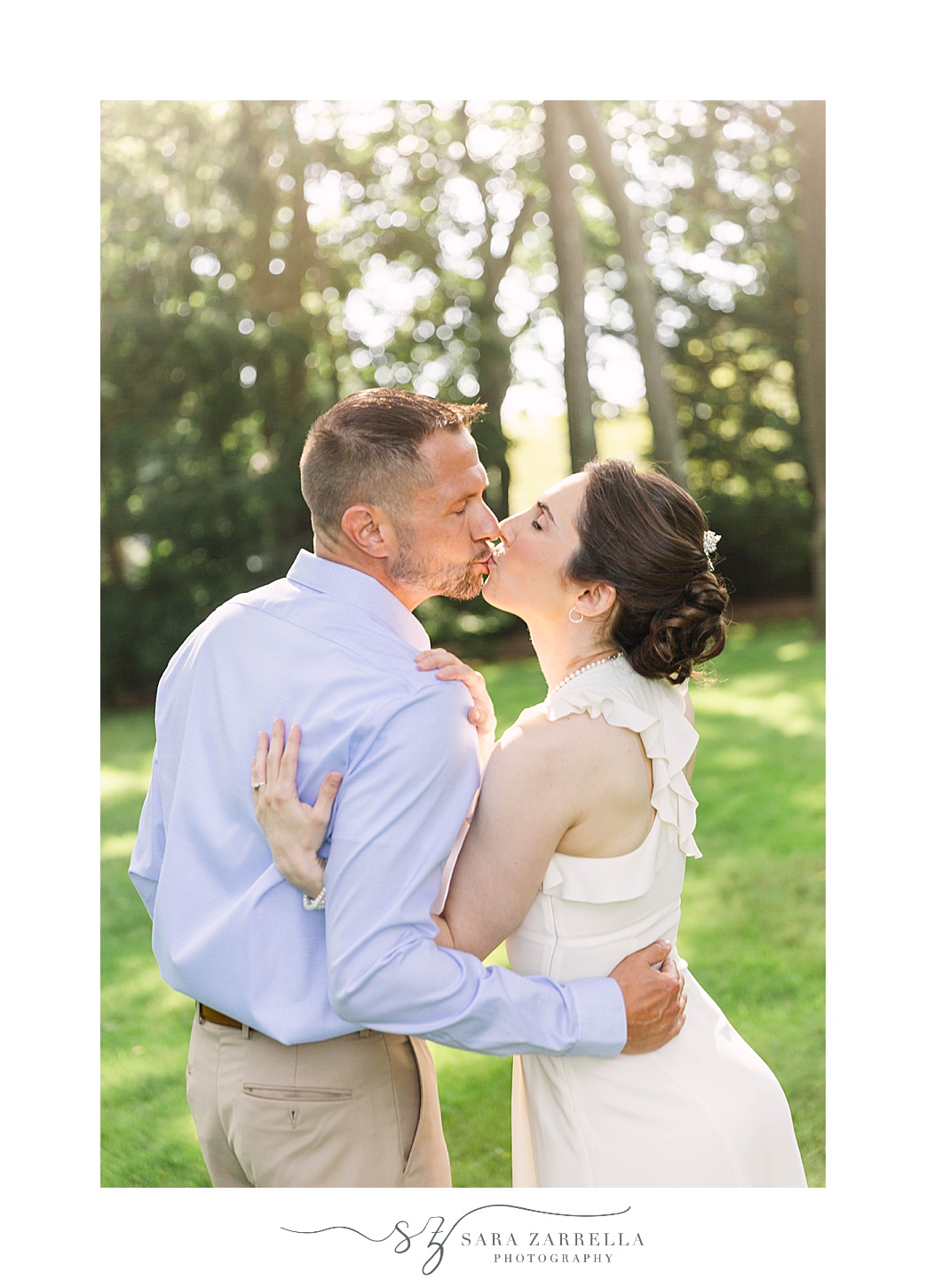 newlyweds kiss during The Chanler at Cliff Walk Vow Renewal portraits 