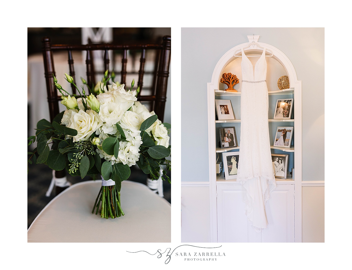 bride's bouquet and dress for Warwick Country Club Wedding