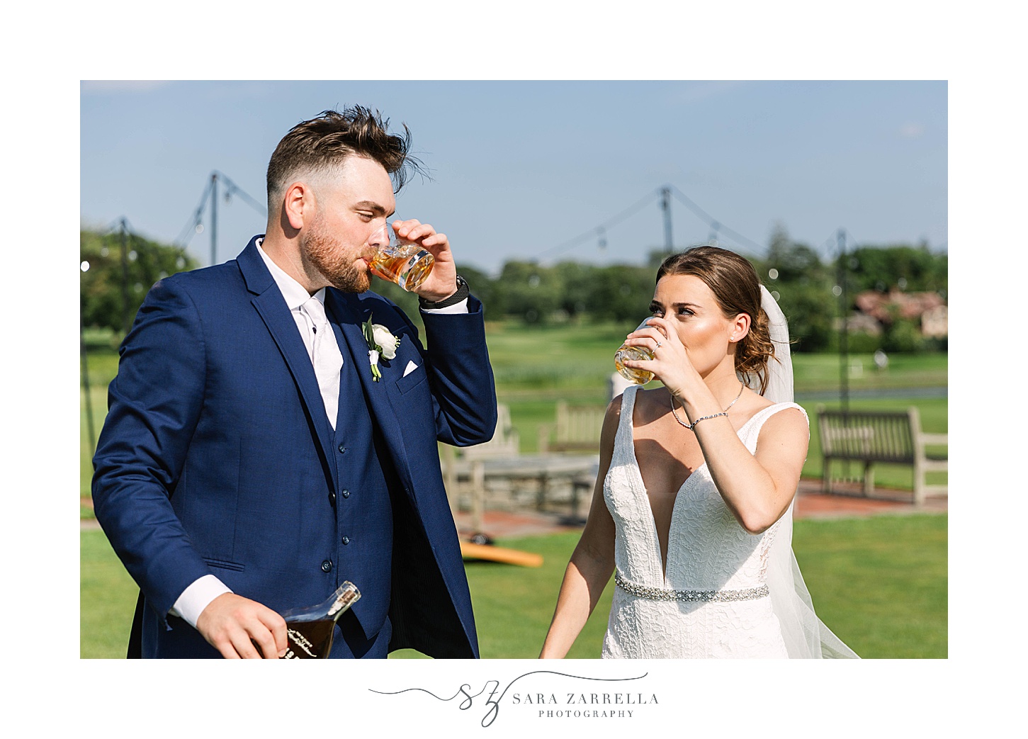 newlyweds drink buried bourbon on wedding day