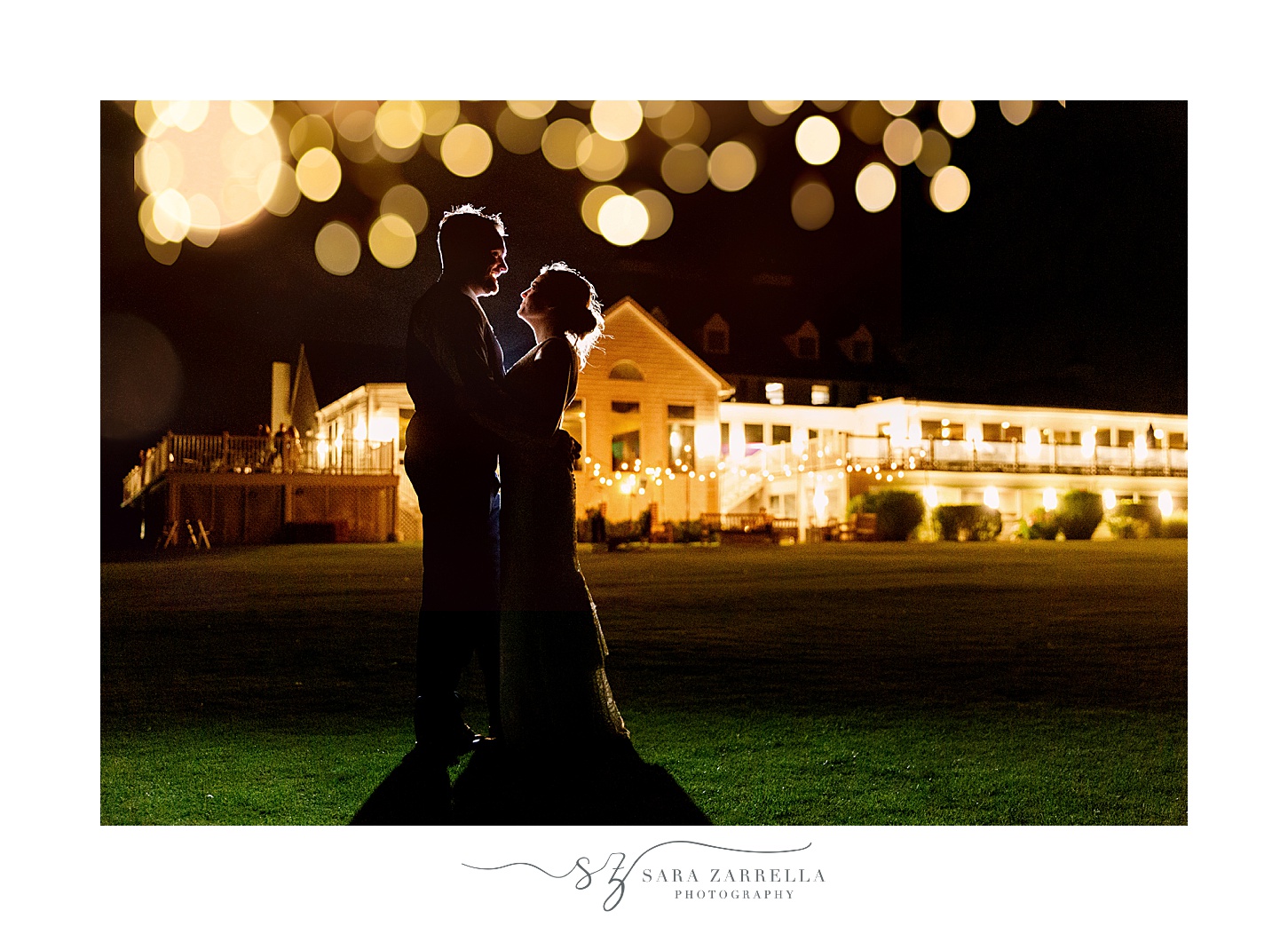 nighttime wedding portraits at Warwick Country Club