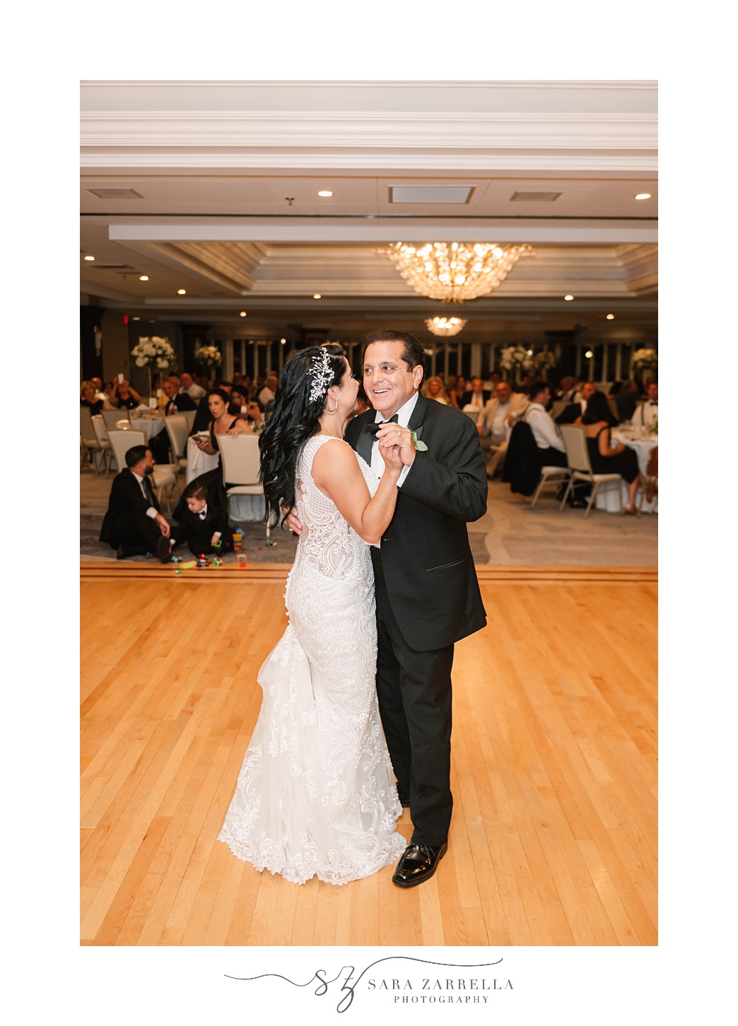 bride and dad dance during North Kingstown RI wedding reception 