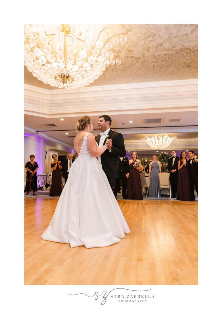 newlyweds have first dance at Quidnessett Country Club