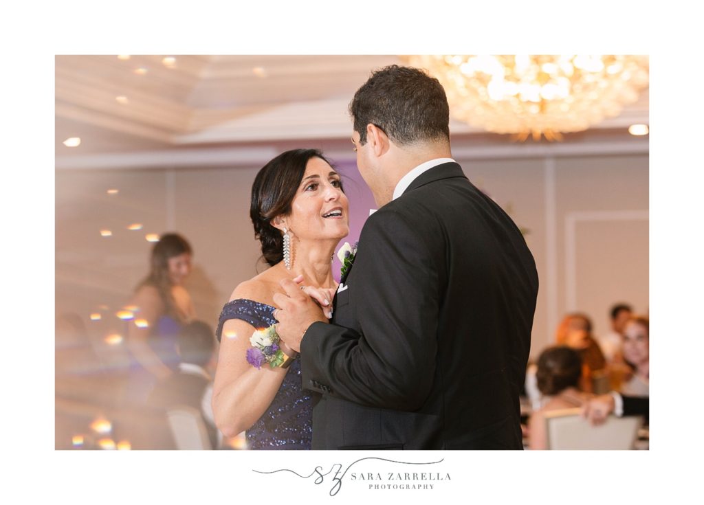 groom and mother dance during RI wedding reception 