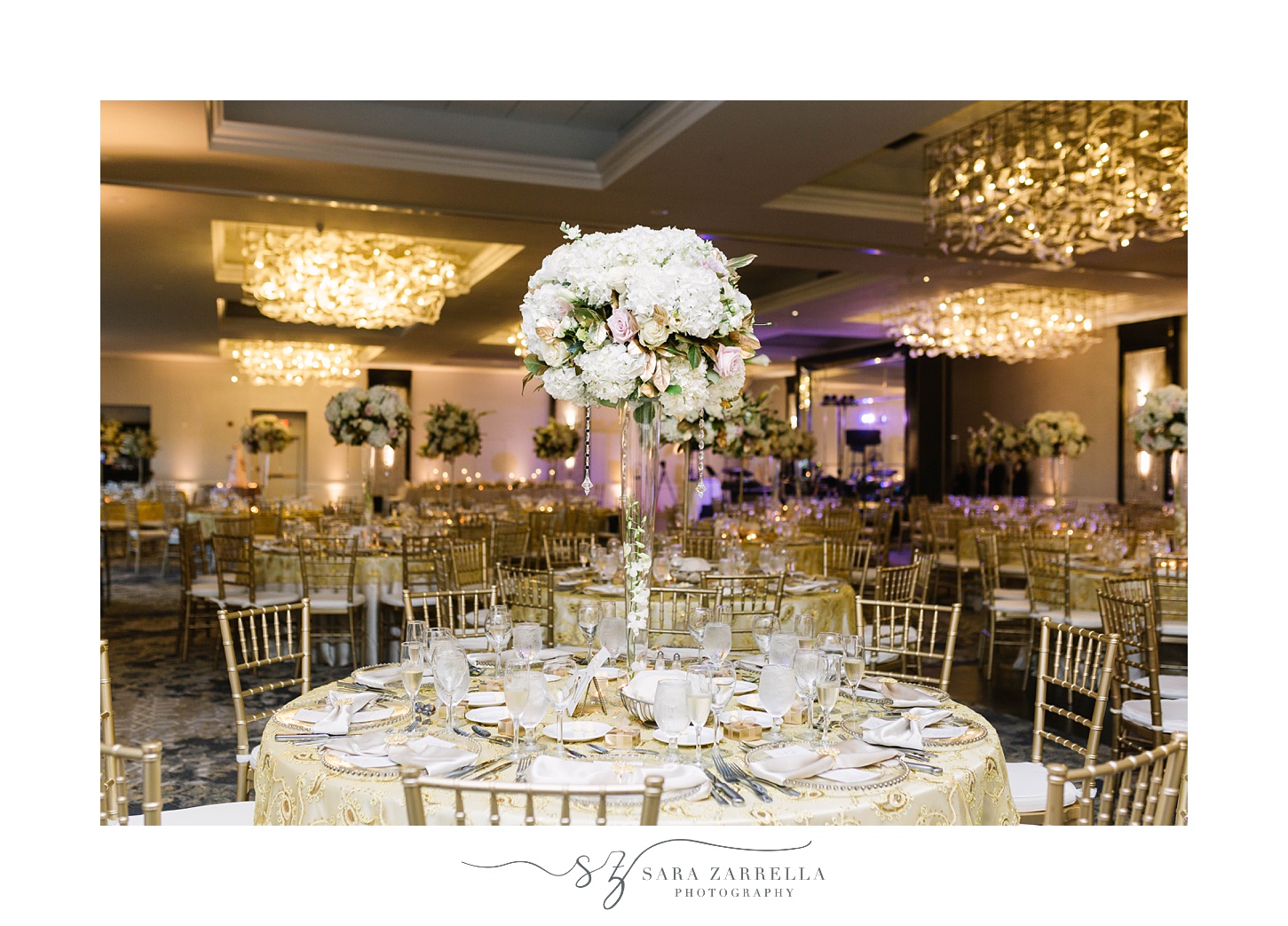 gold and white details for Lincoln RI wedding reception