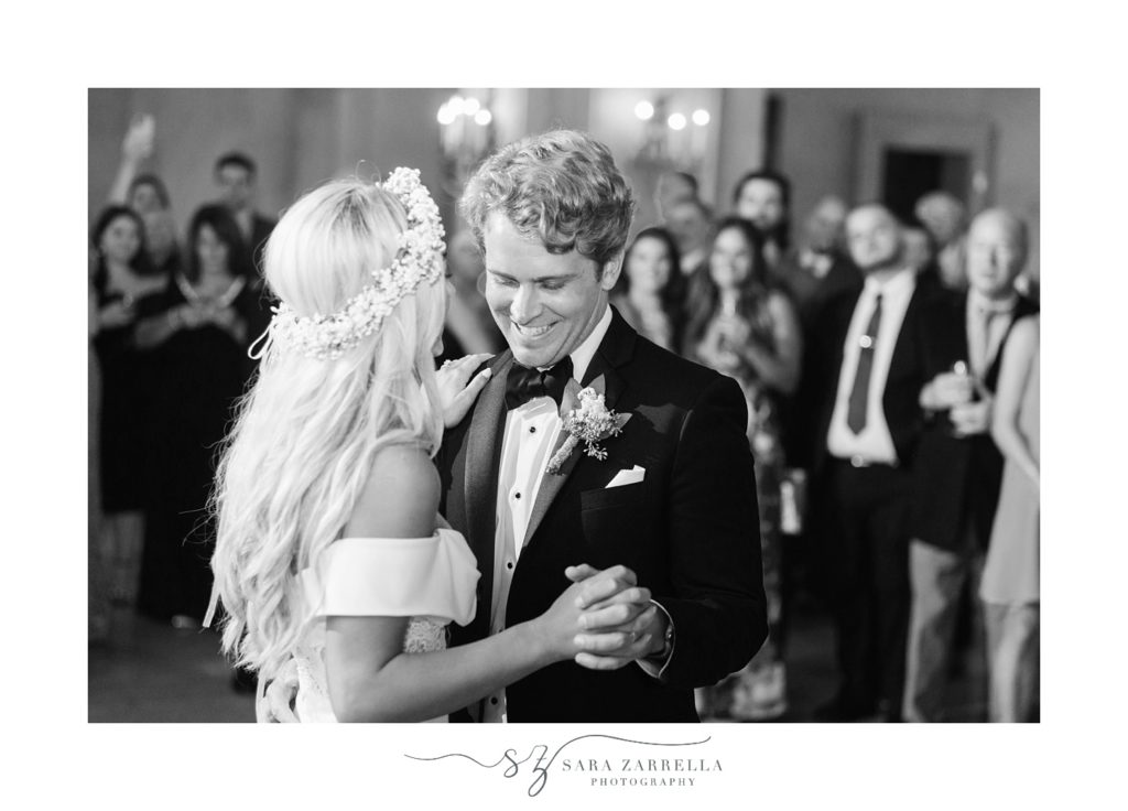 bride and groom dance during wedding reception at Ochre Court