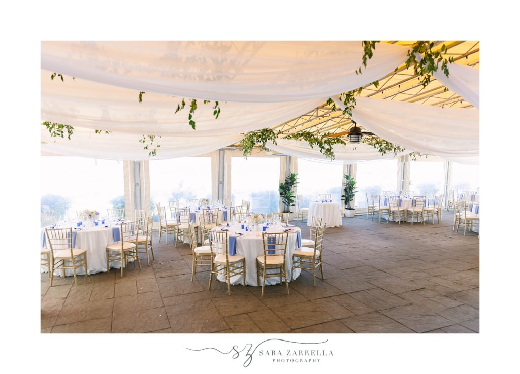 wedding reception with ivy and drapes above patio at Spring House Hotel