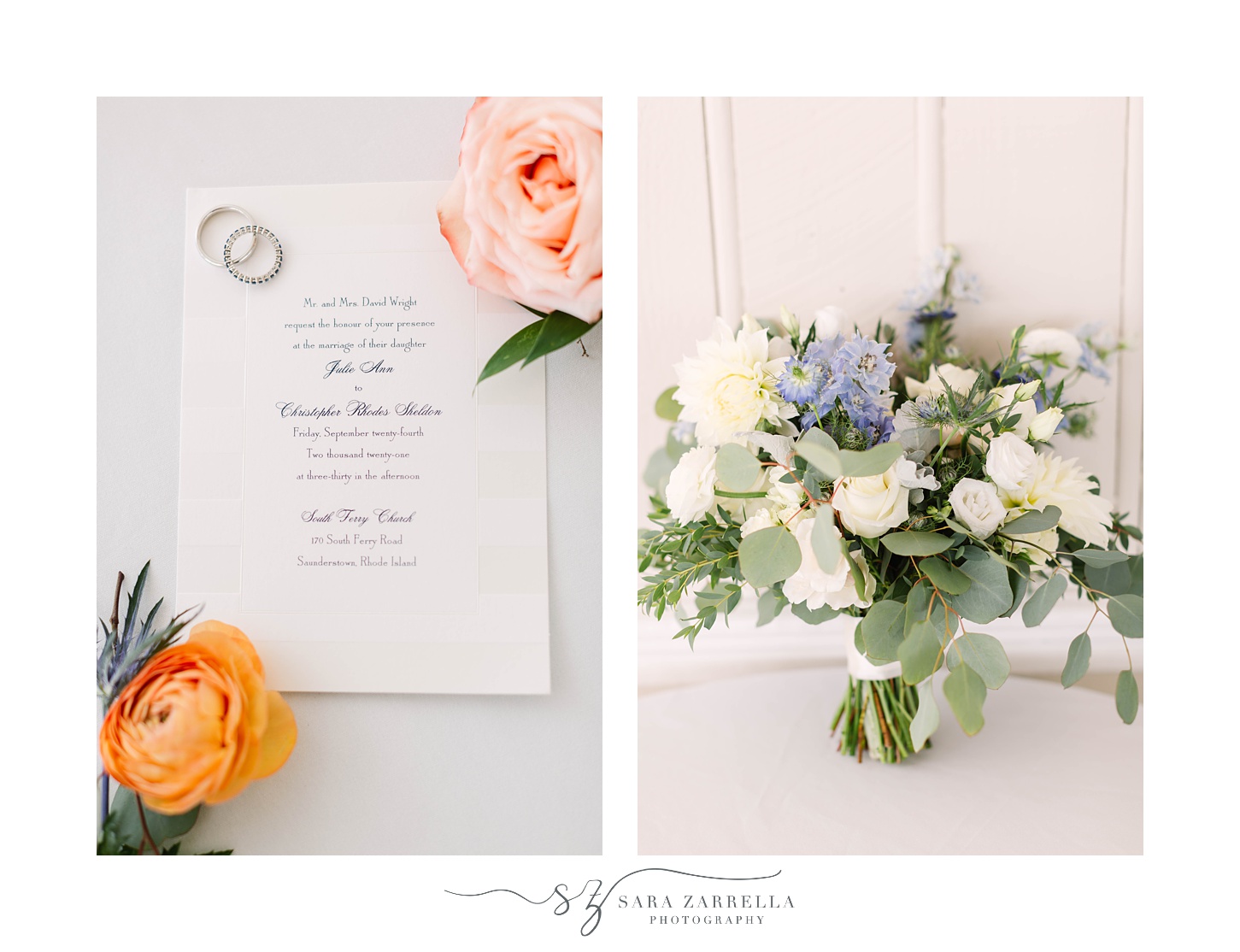 invitation and bouquet for Dunes Club wedding
