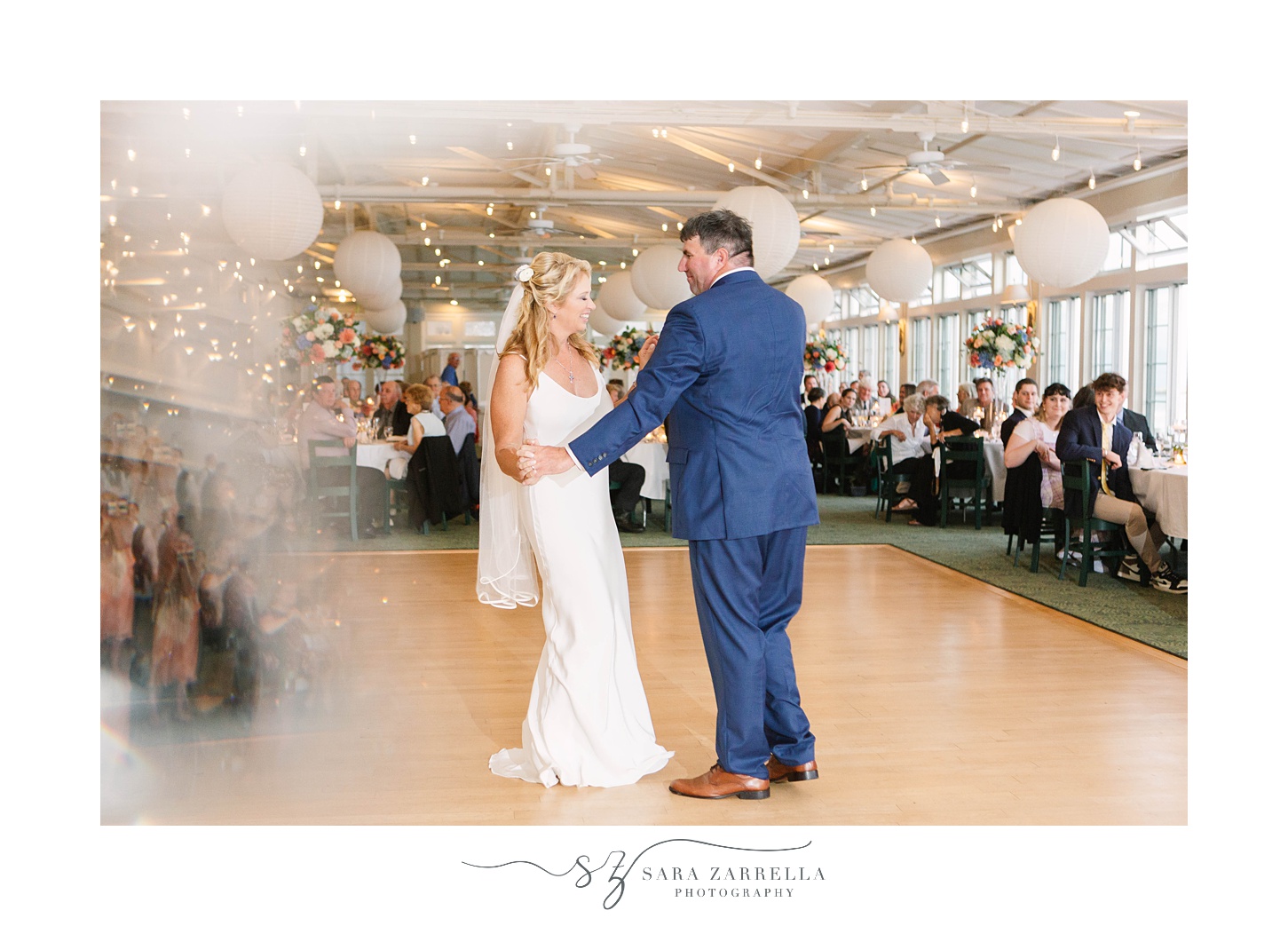 bride and groom dance together during RI wedding reception